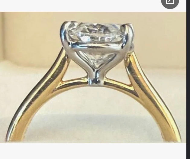 Custom Order - Jasmin, 5.25 Ring Size, Dual tone (Yellow Gold Band, White Gold Basket), 14K Gold, 2 mm Band