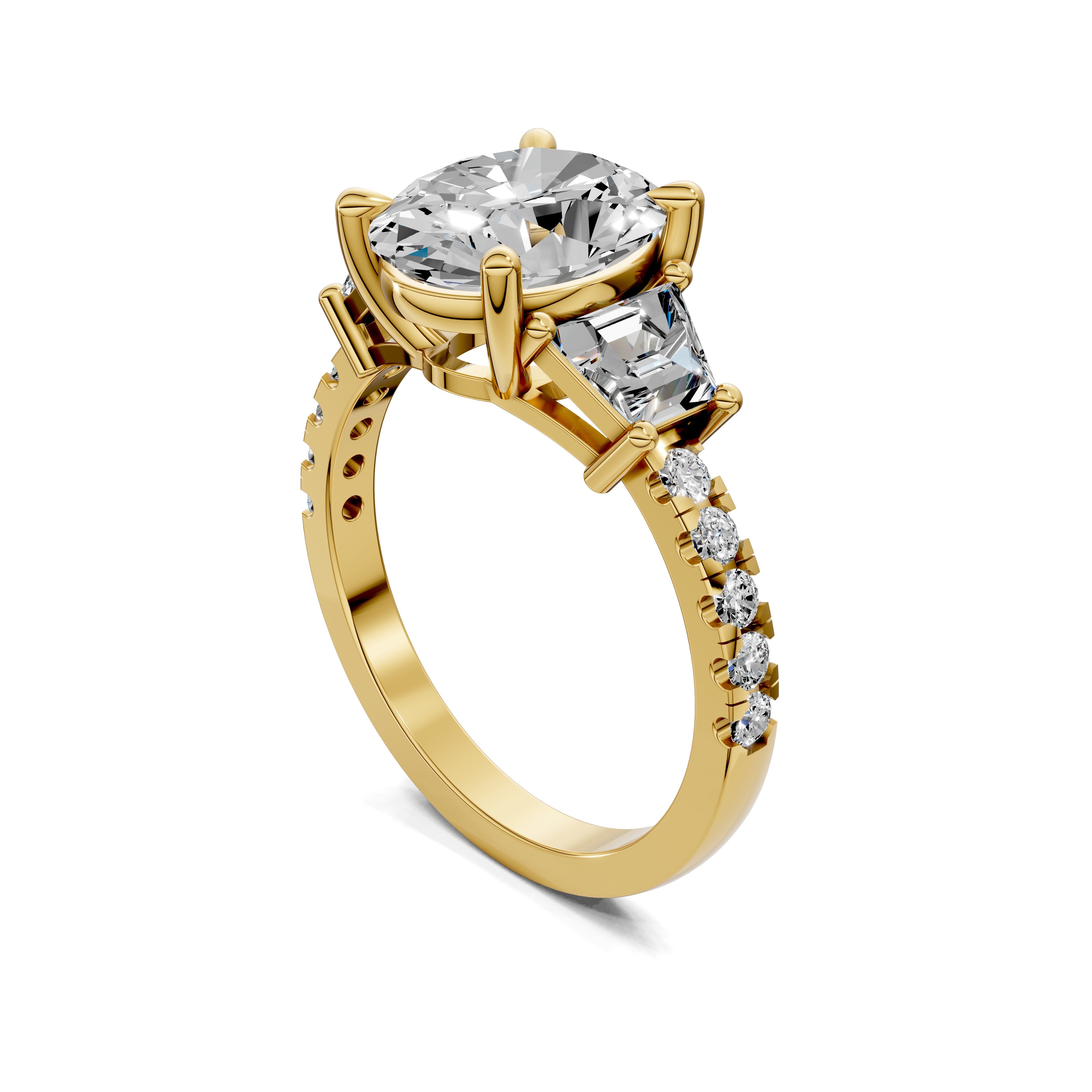 The Altaira Oval Trapezoid Three Stone Ring