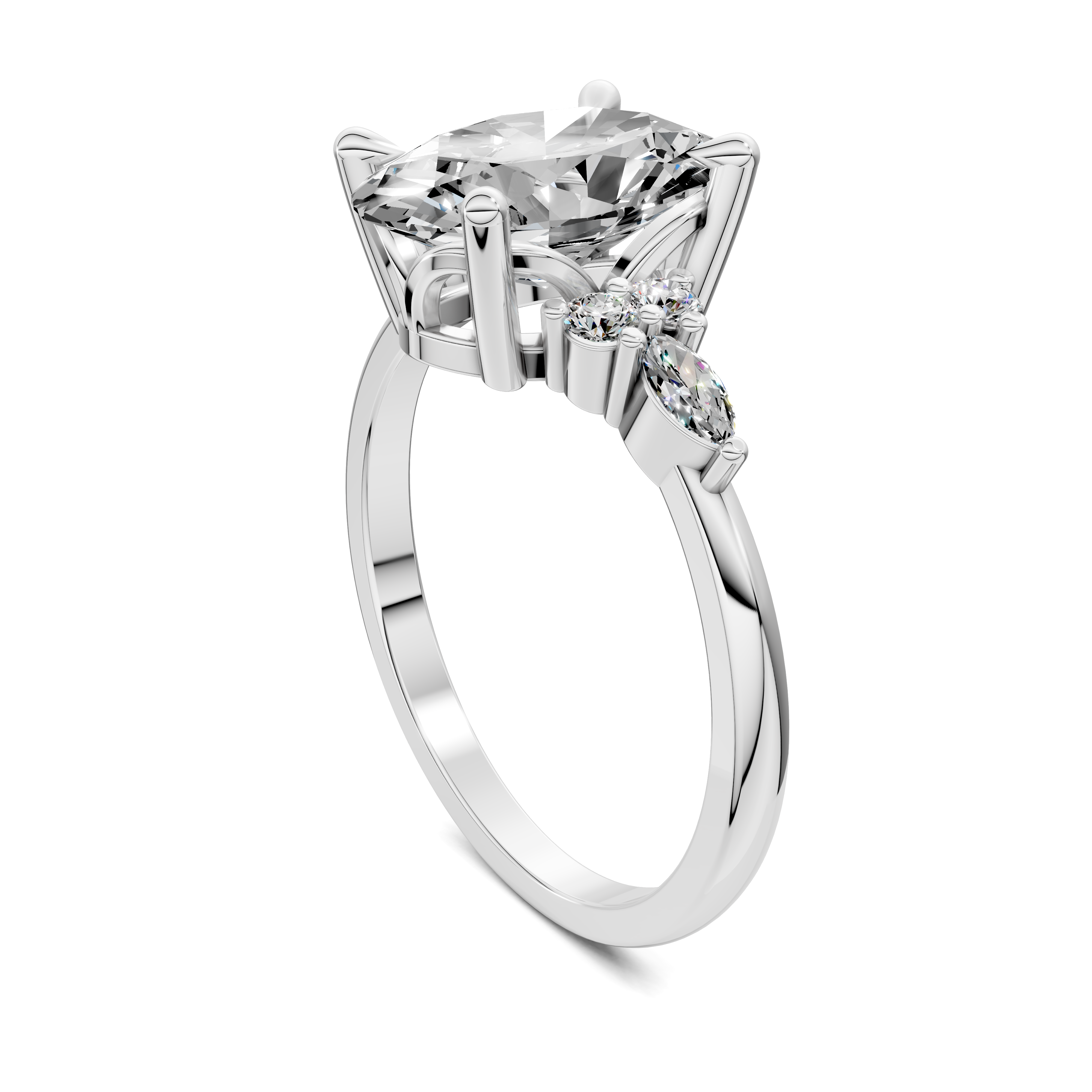 Nyra with Pear Accents and Round Shoulder Stones Ring