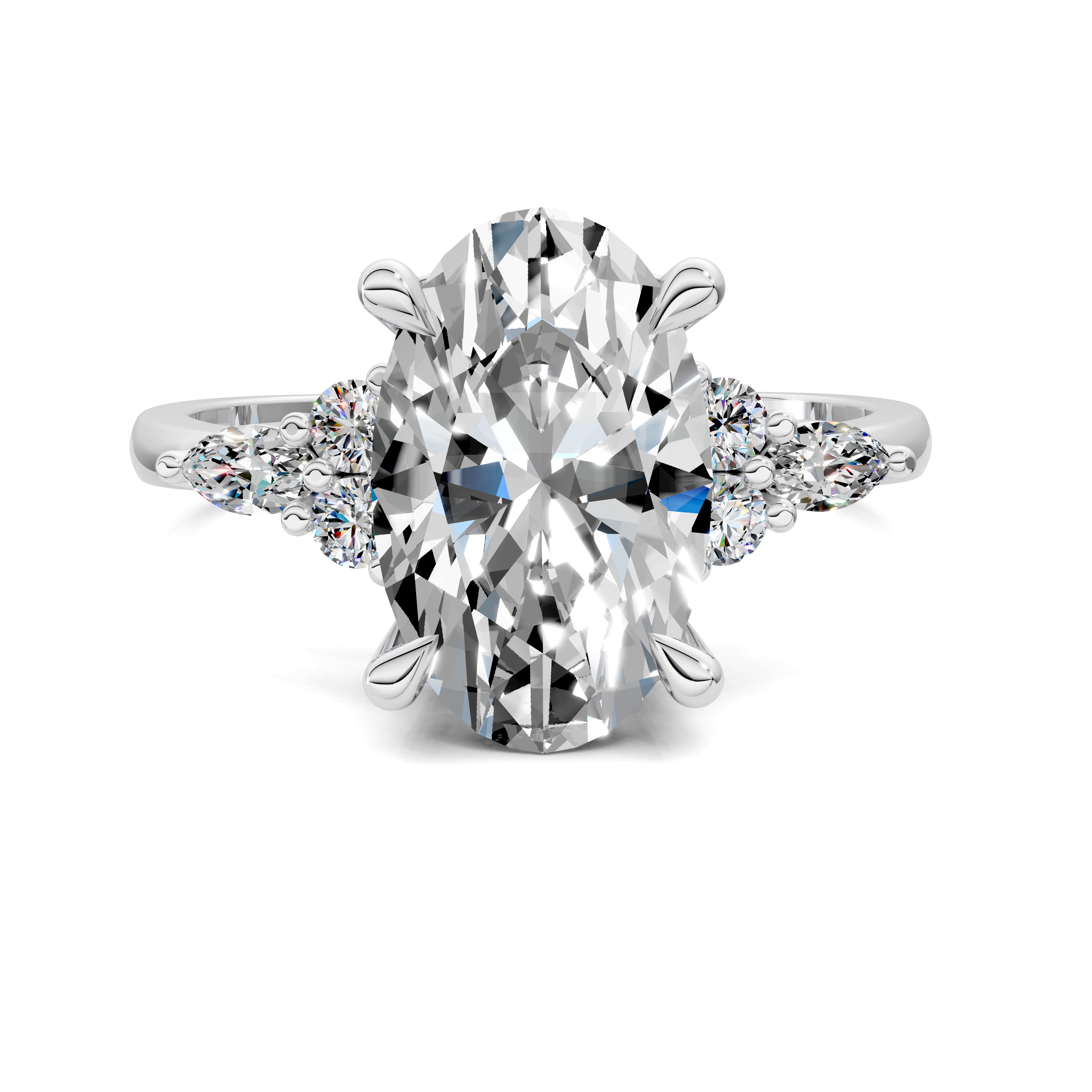 Nyra with Pear Accents and Round Shoulder Stones Ring