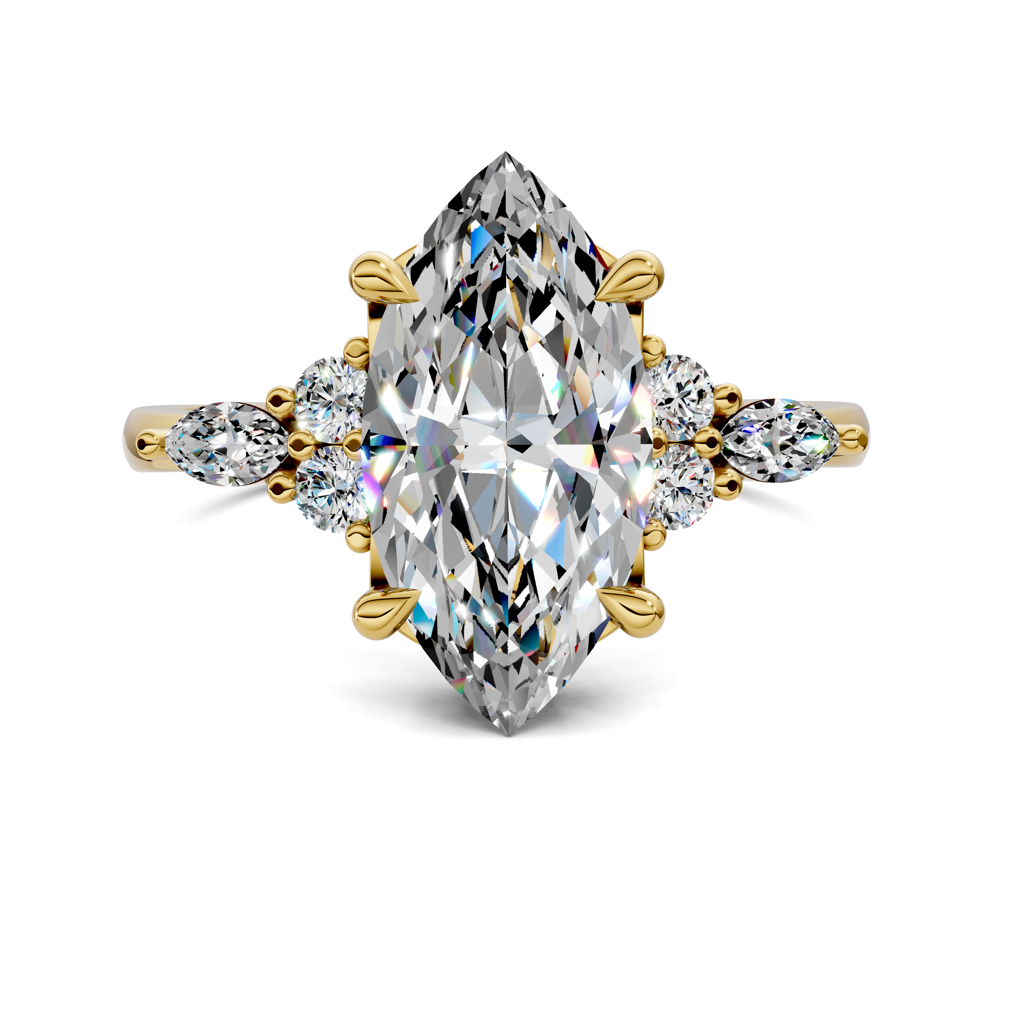 Nyra with Pear Accents and Round Shoulder Stones Ring