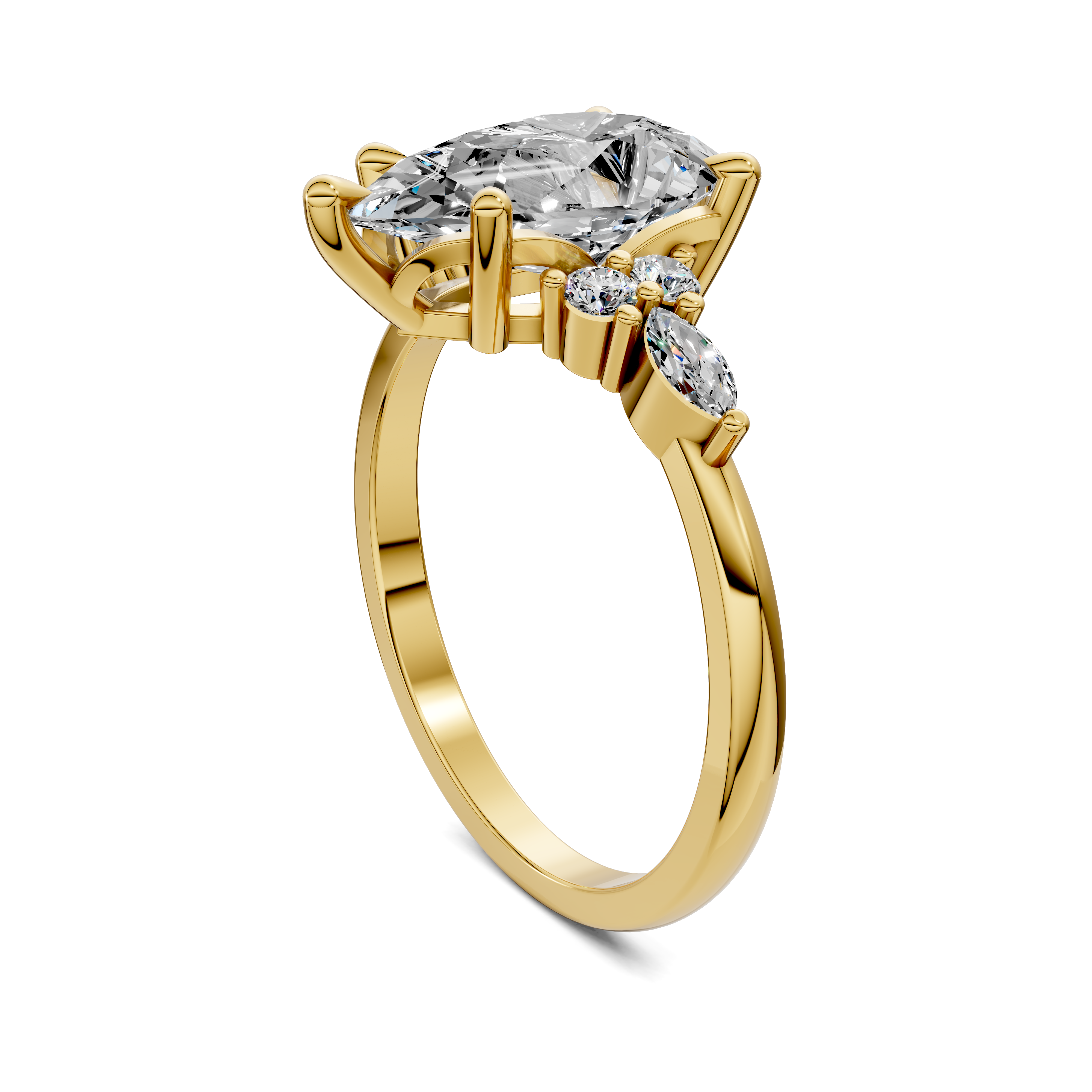Nyra with Pear Accents and Round Shoulder Stones Ring