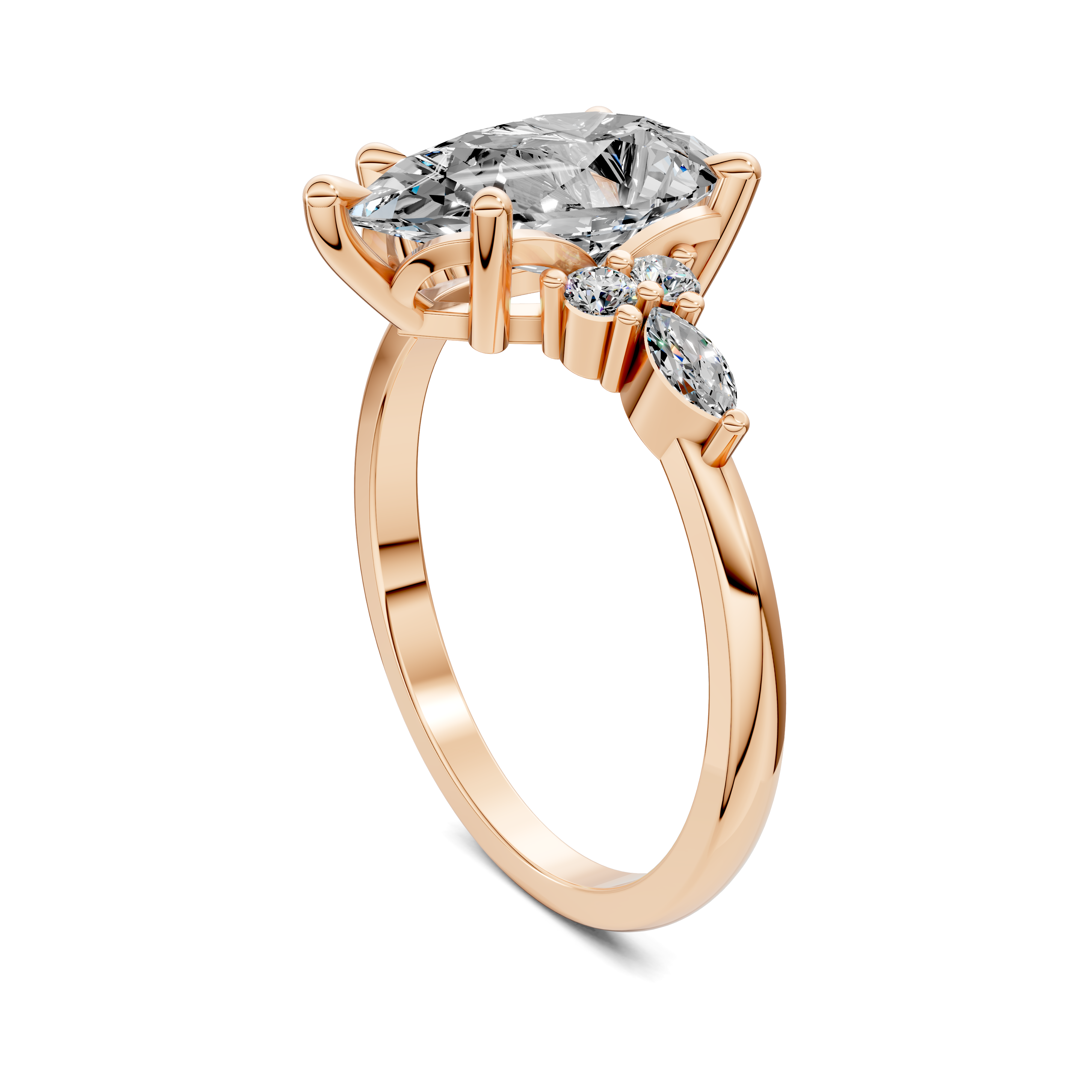 Nyra with Pear Accents and Round Shoulder Stones Ring