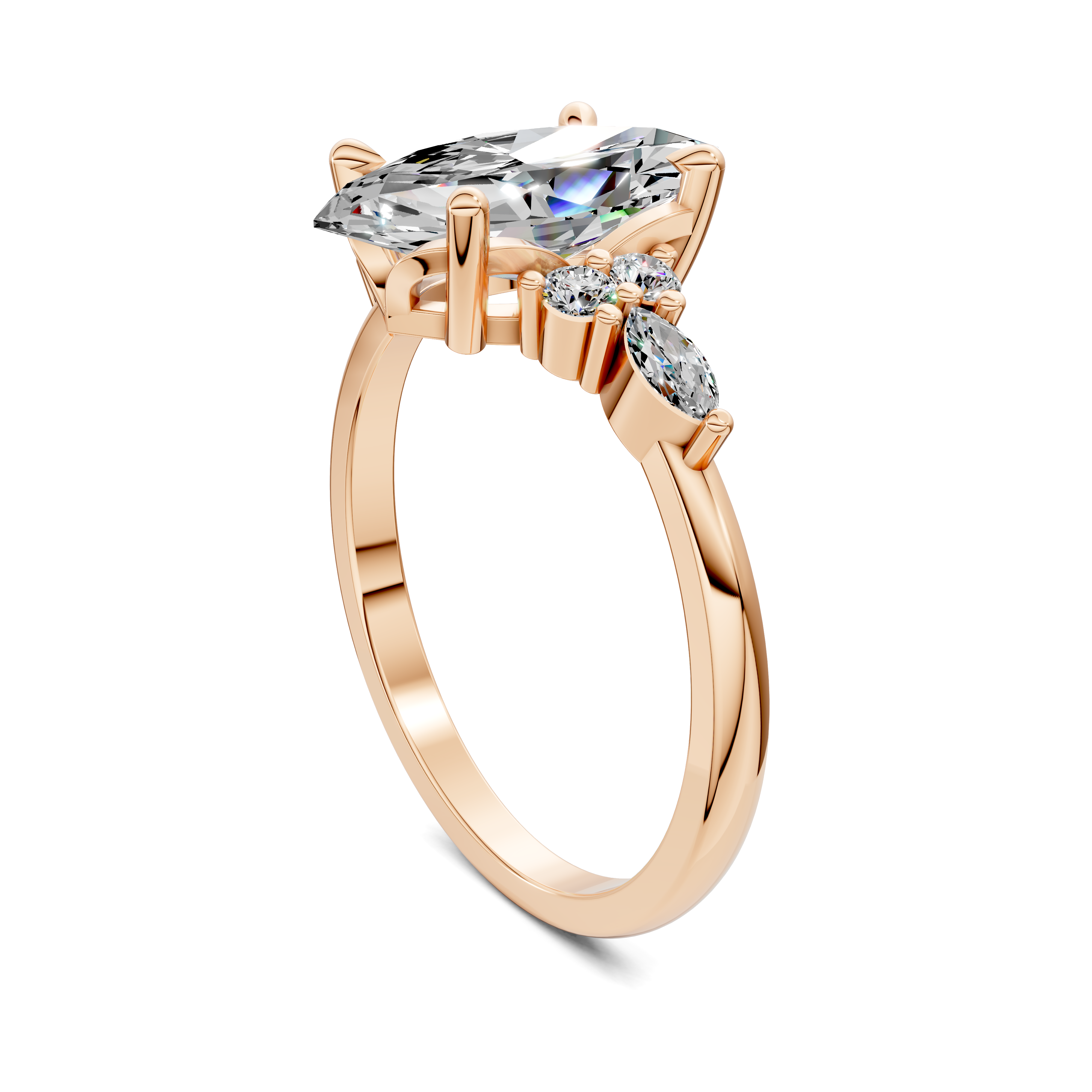 Nyra with Pear Accents and Round Shoulder Stones Ring