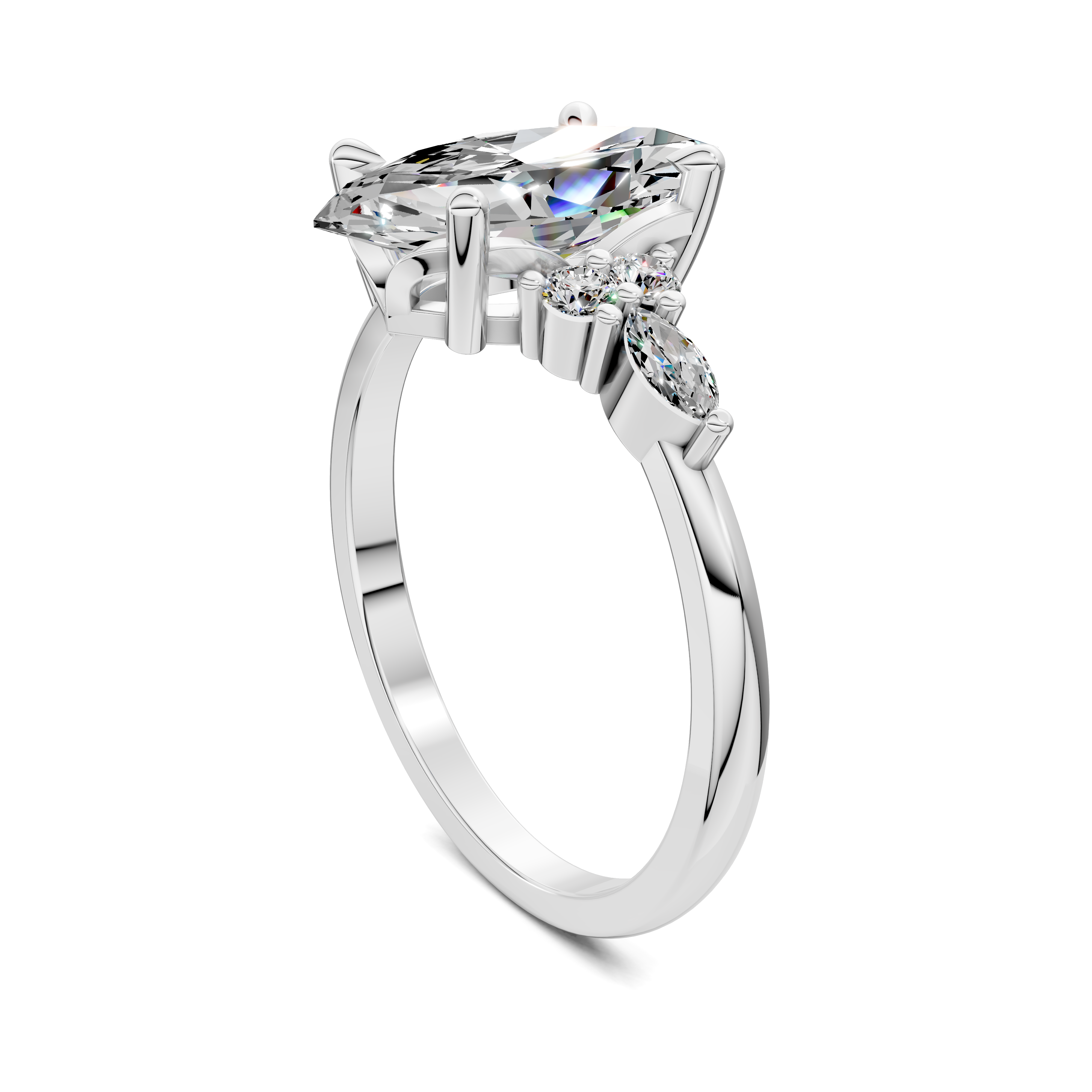 Nyra with Pear Accents and Round Shoulder Stones Ring