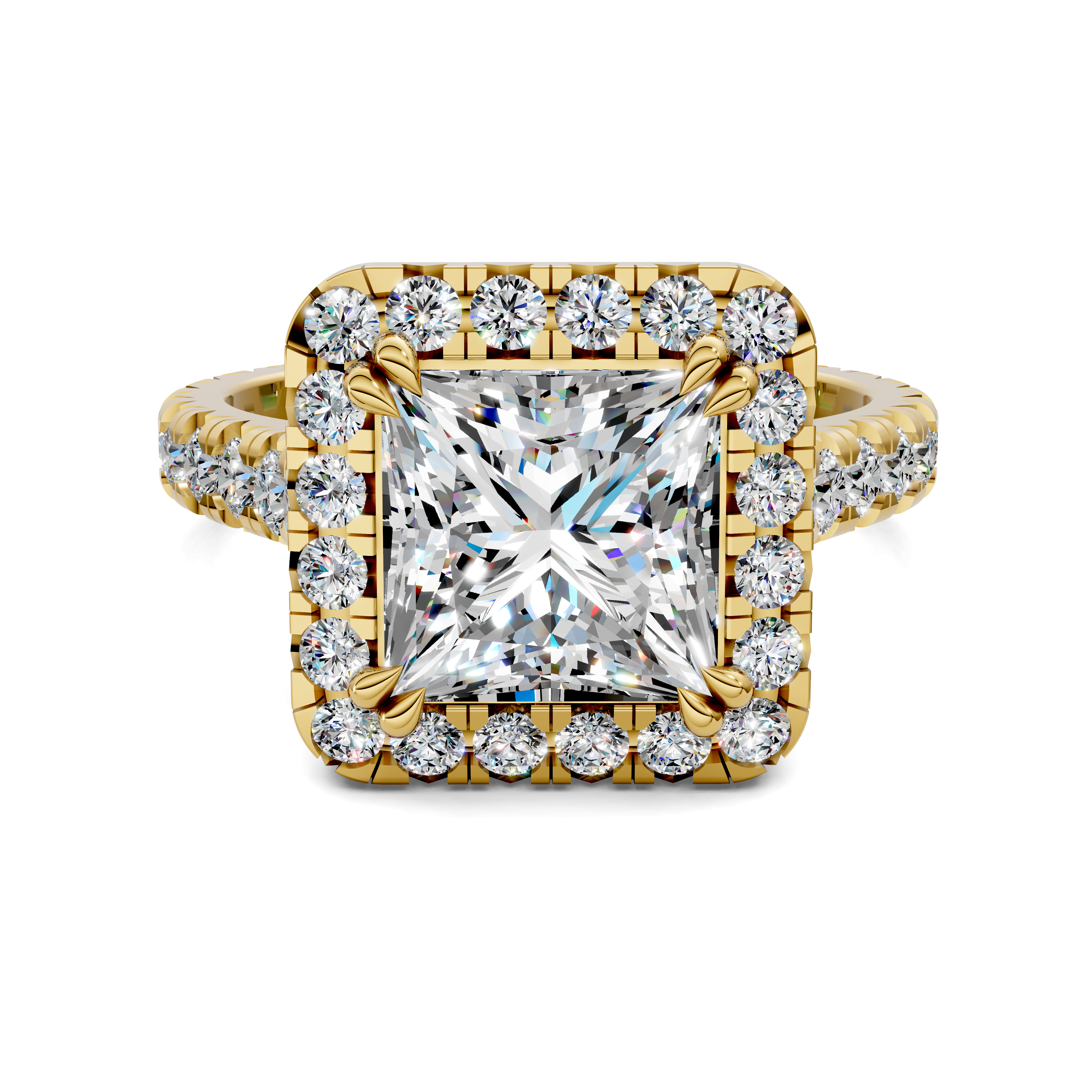 Calliope Princess Halo Three-Quarter Coverage Diamond Ring