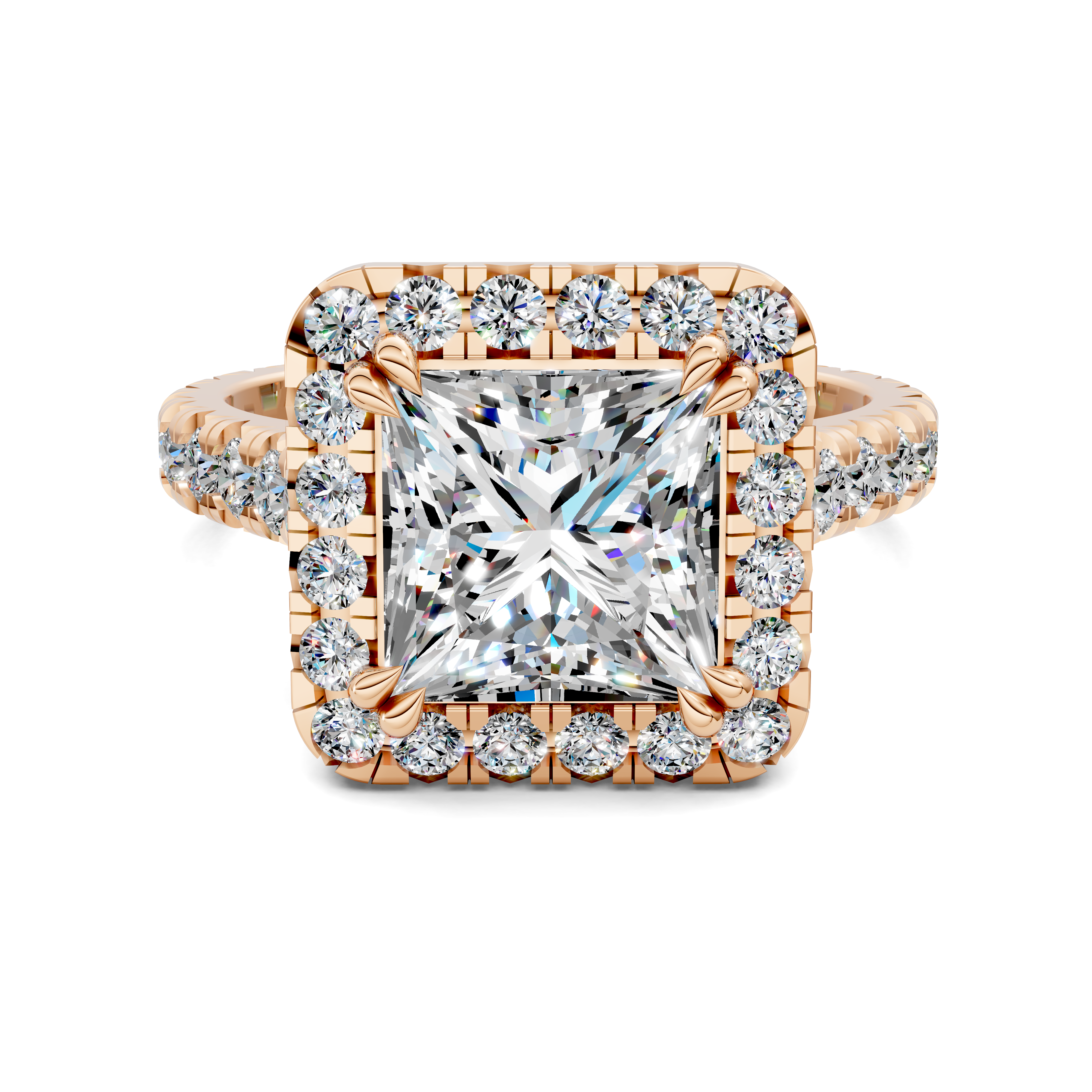 Calliope Princess Halo Three-Quarter Coverage Diamond Ring