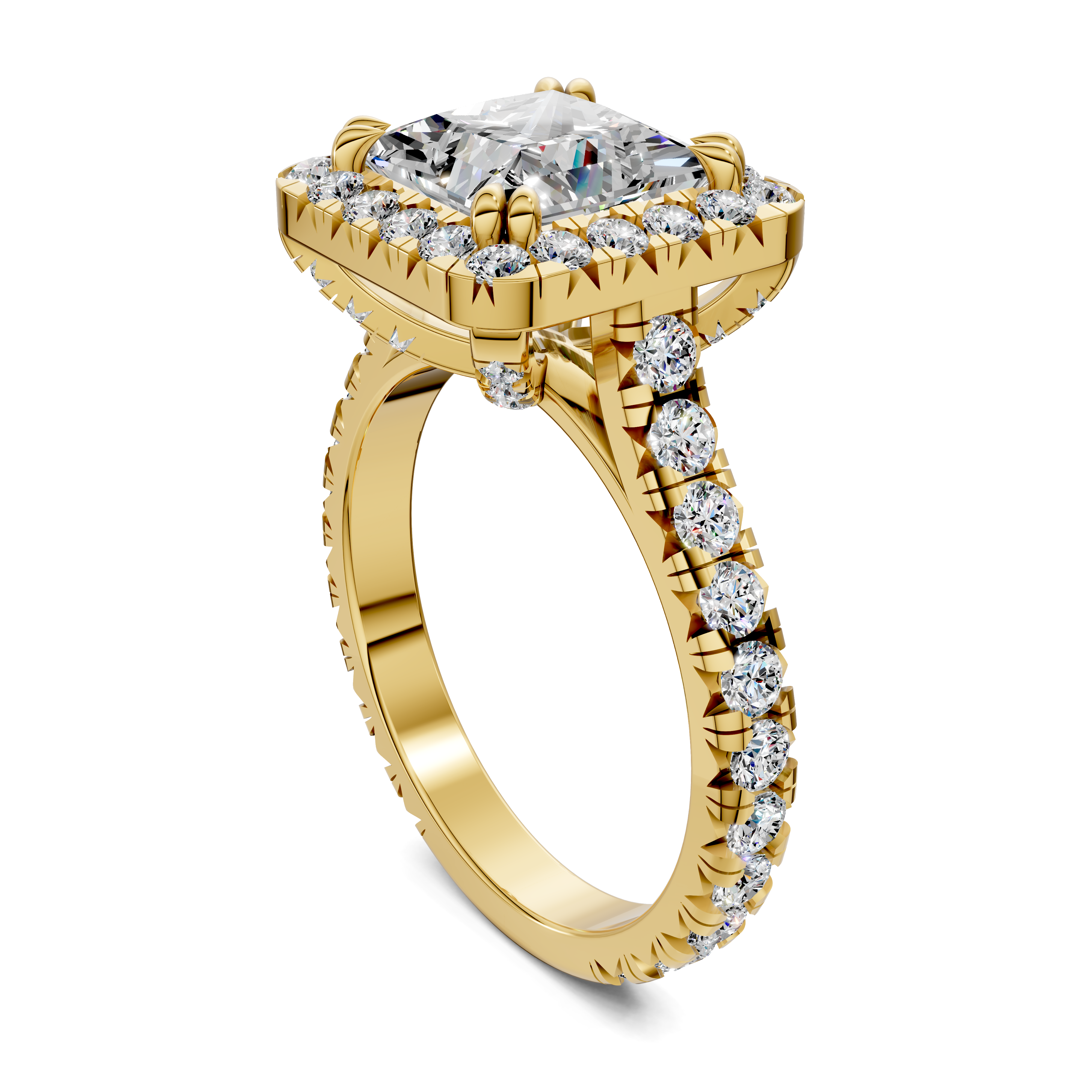 Calliope Princess Halo Three-Quarter Coverage Diamond Ring