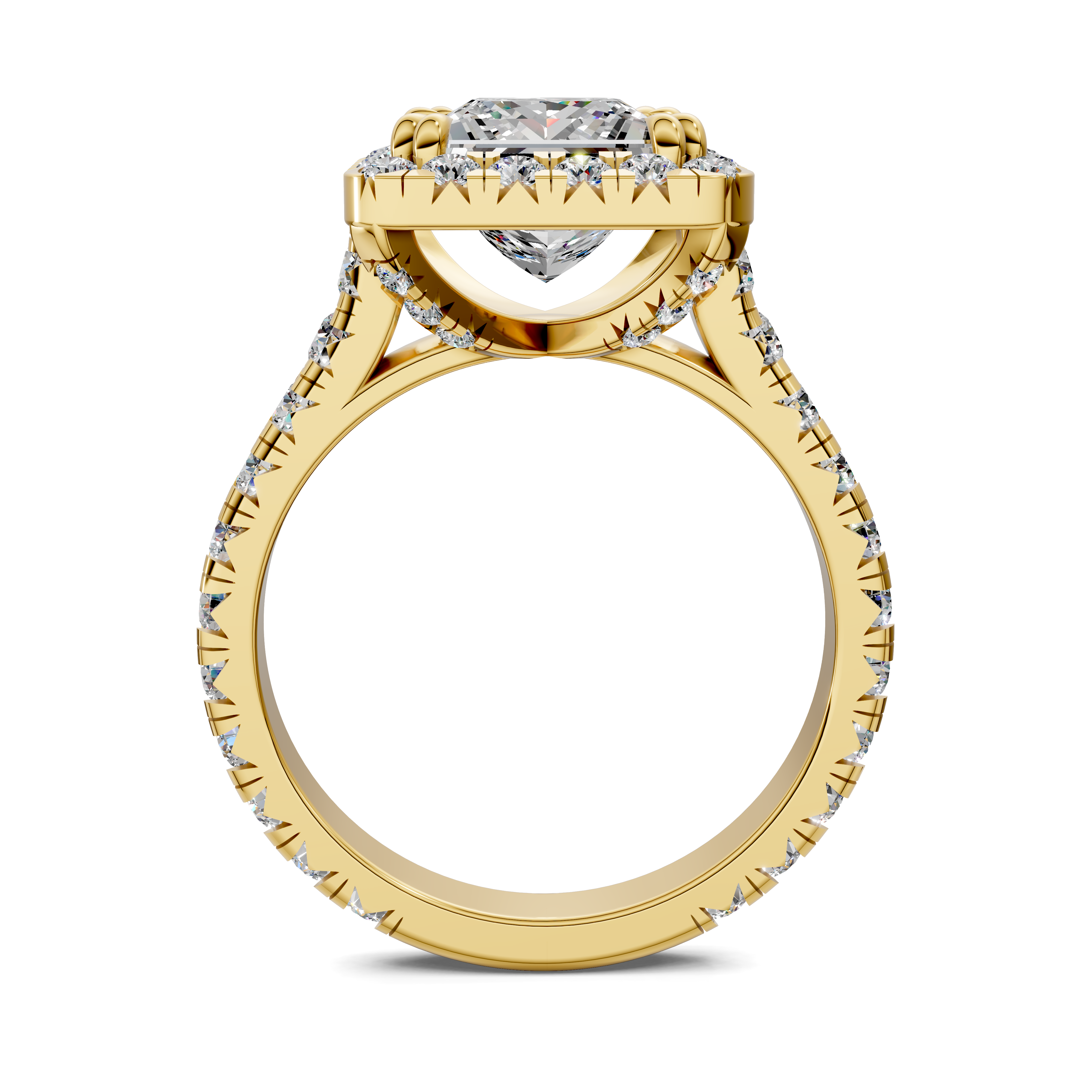 Calliope Princess Halo Three-Quarter Coverage Diamond Ring
