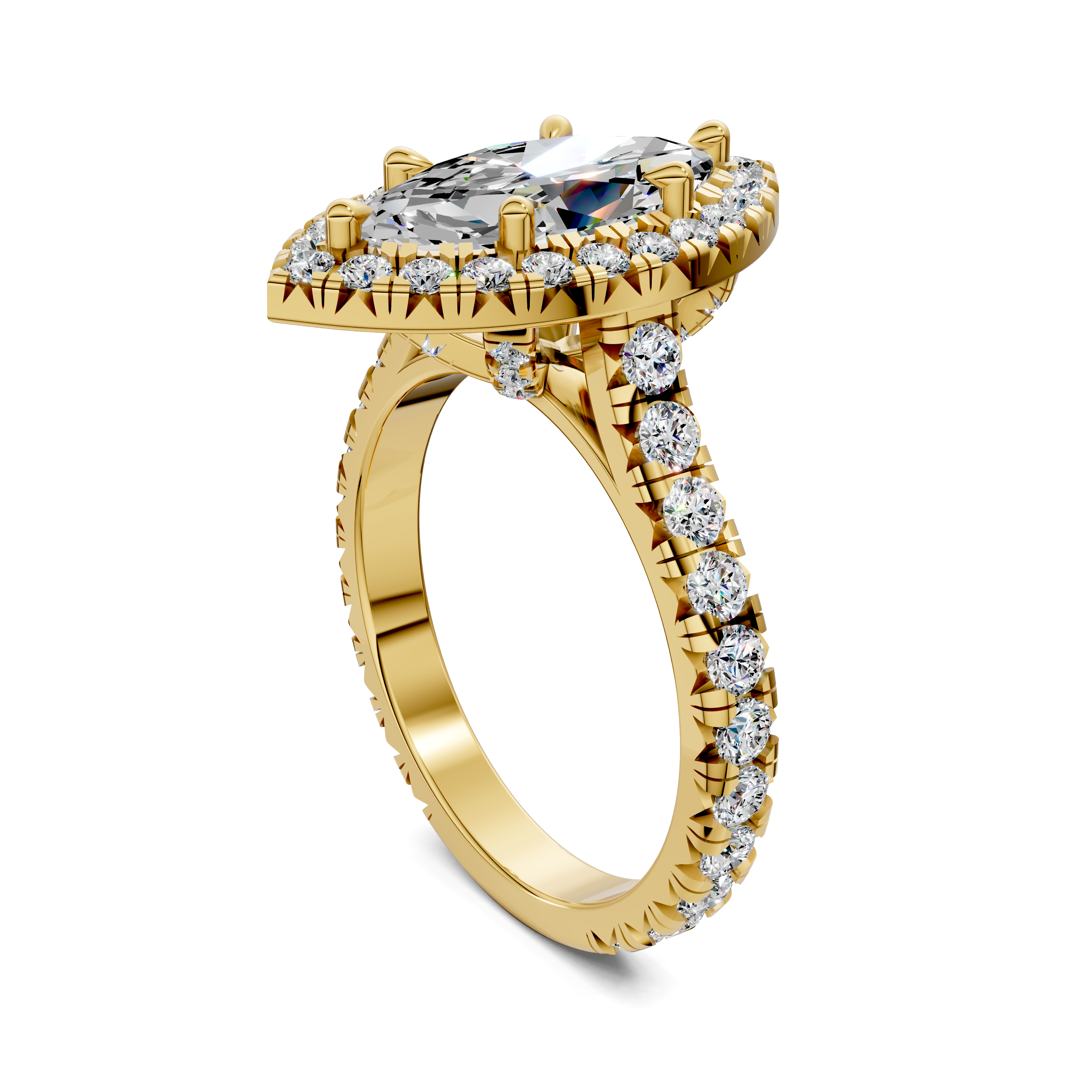 Yuki Marquise Halo Three-Quarter Coverage Diamond Ring