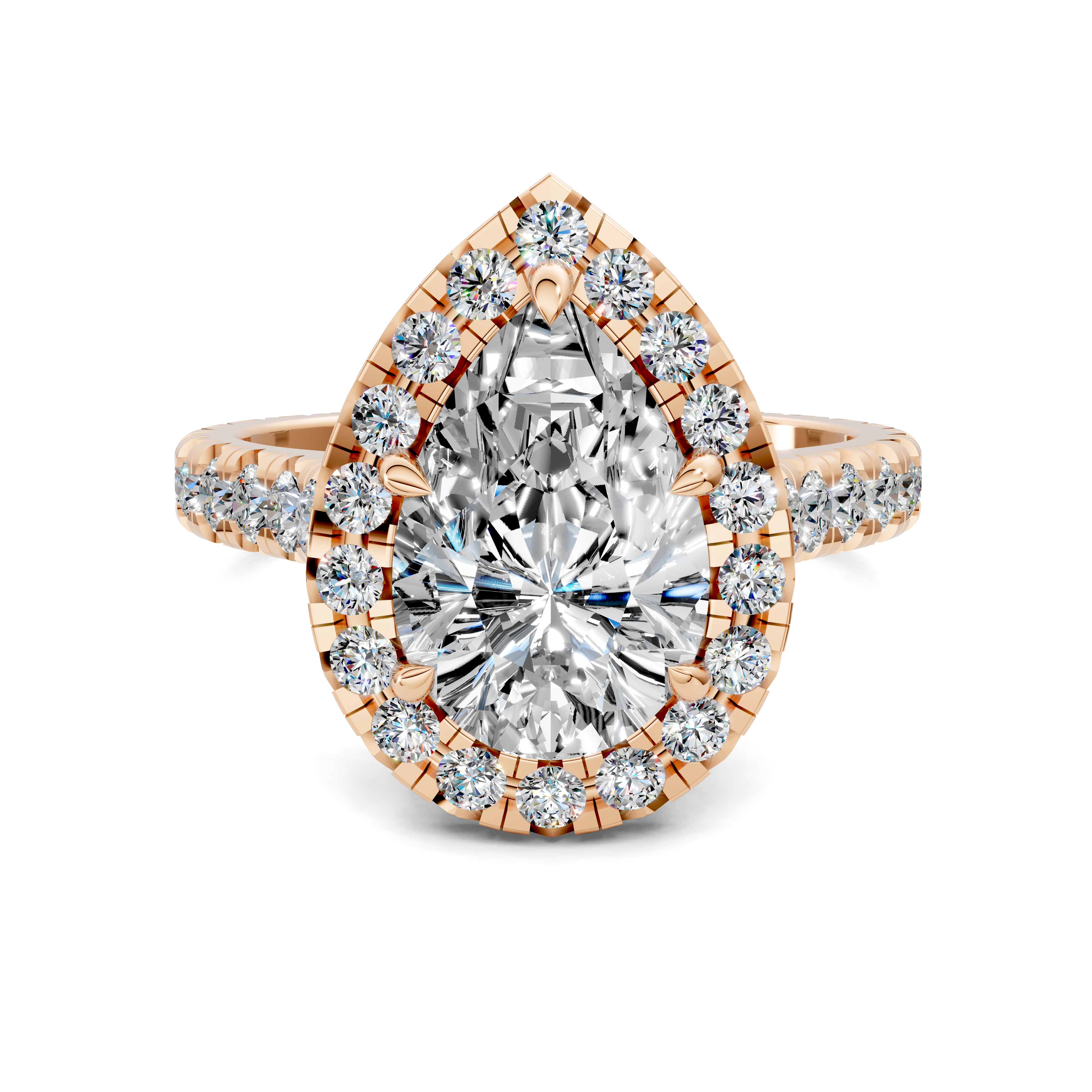 Elio Pear Halo Three-Quarter Coverage Diamond Ring