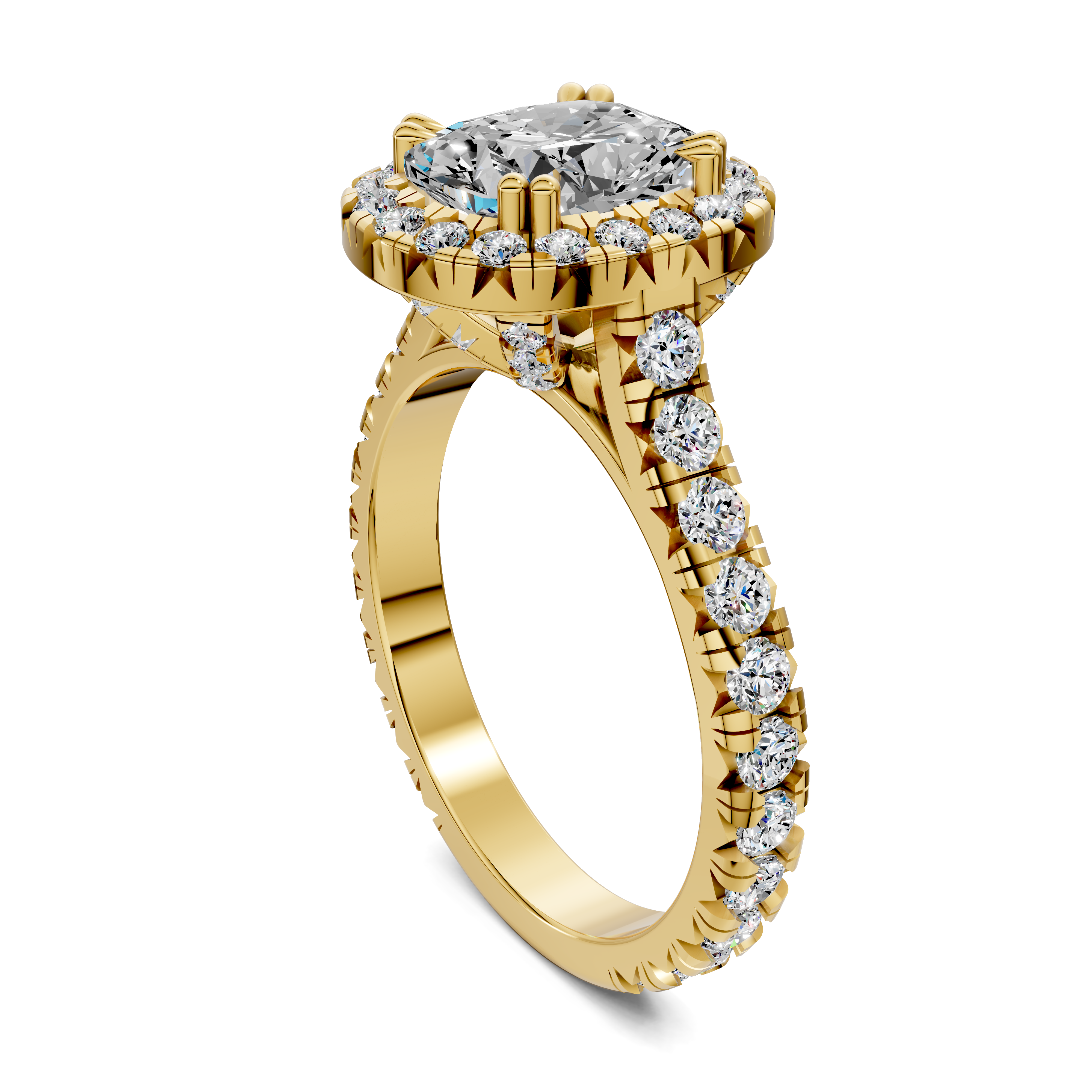 Ava Cushion Halo Three-Quarter Coverage Diamond Ring