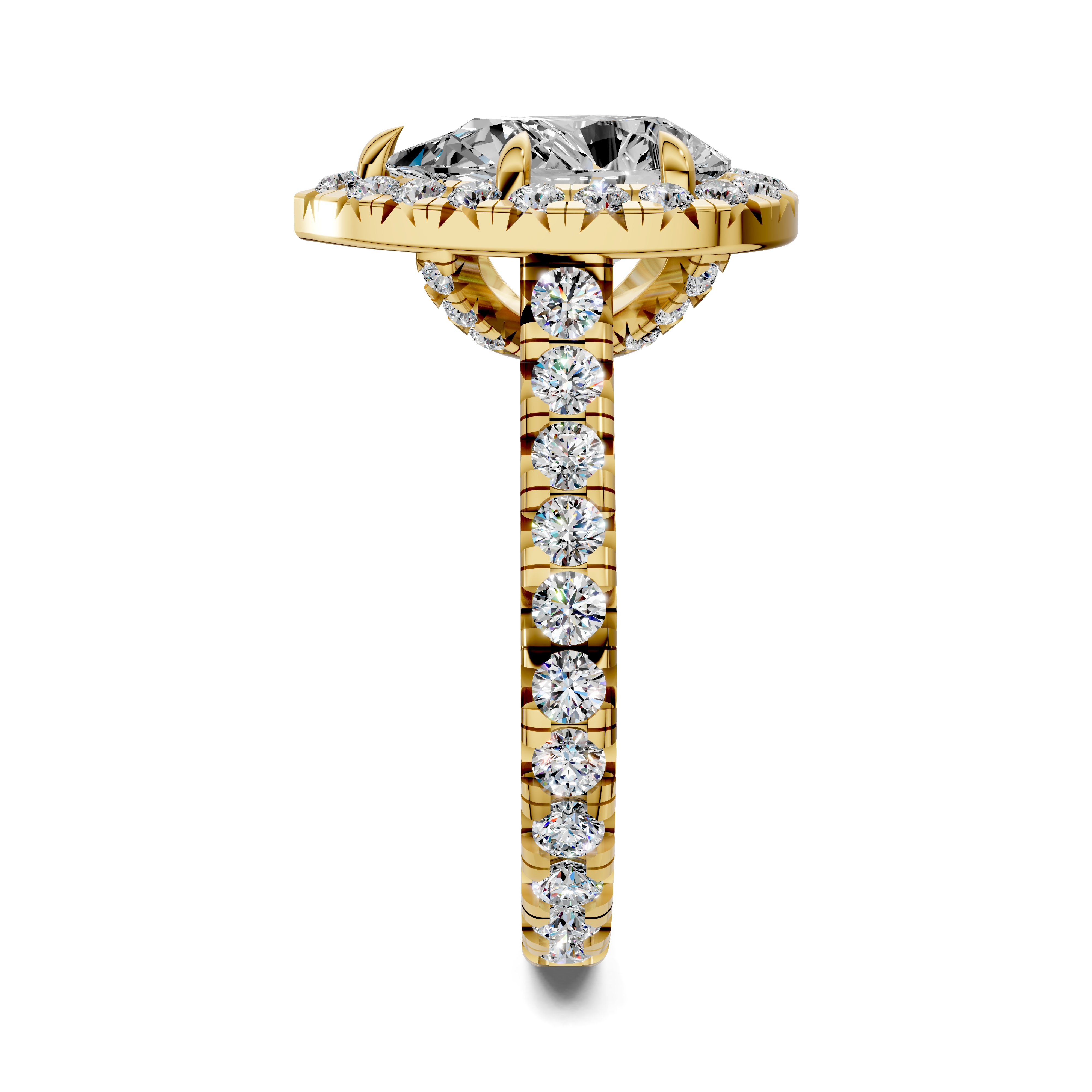 Elio Pear Halo Three-Quarter Coverage Diamond Ring