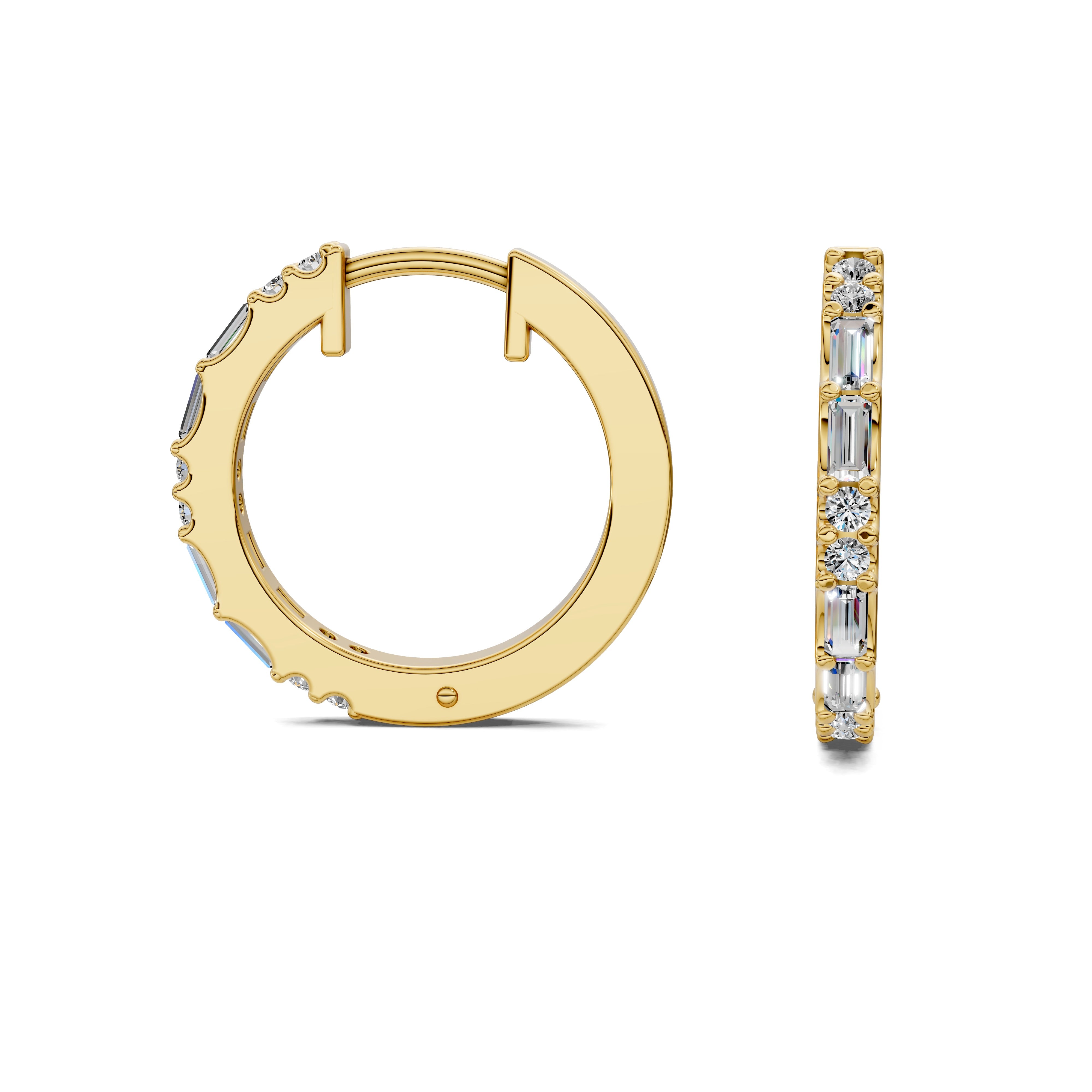 Freesia Baguette & Round Diamond Mid-Size Hoop Earrings