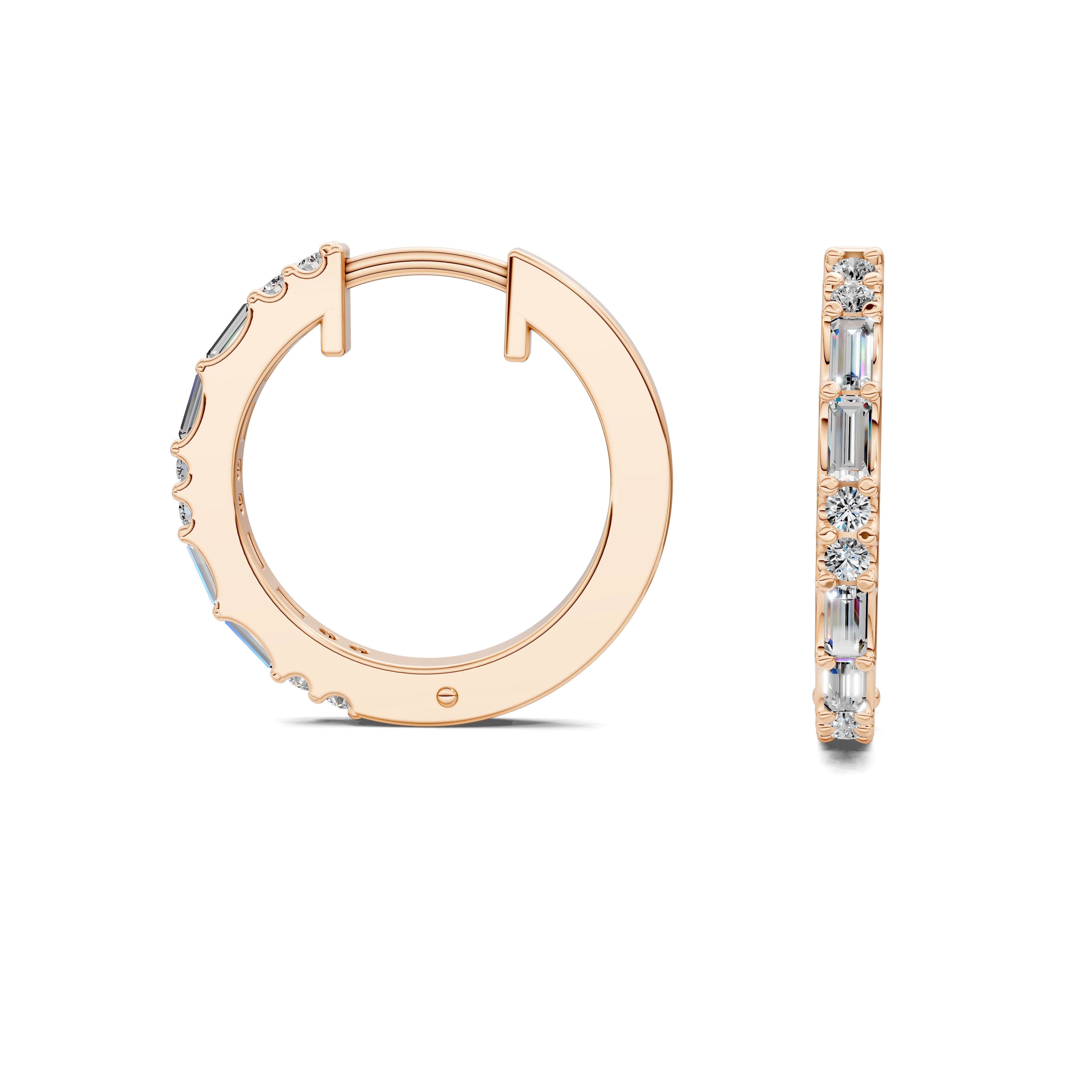 Freesia Baguette & Round Diamond Mid-Size Hoop Earrings