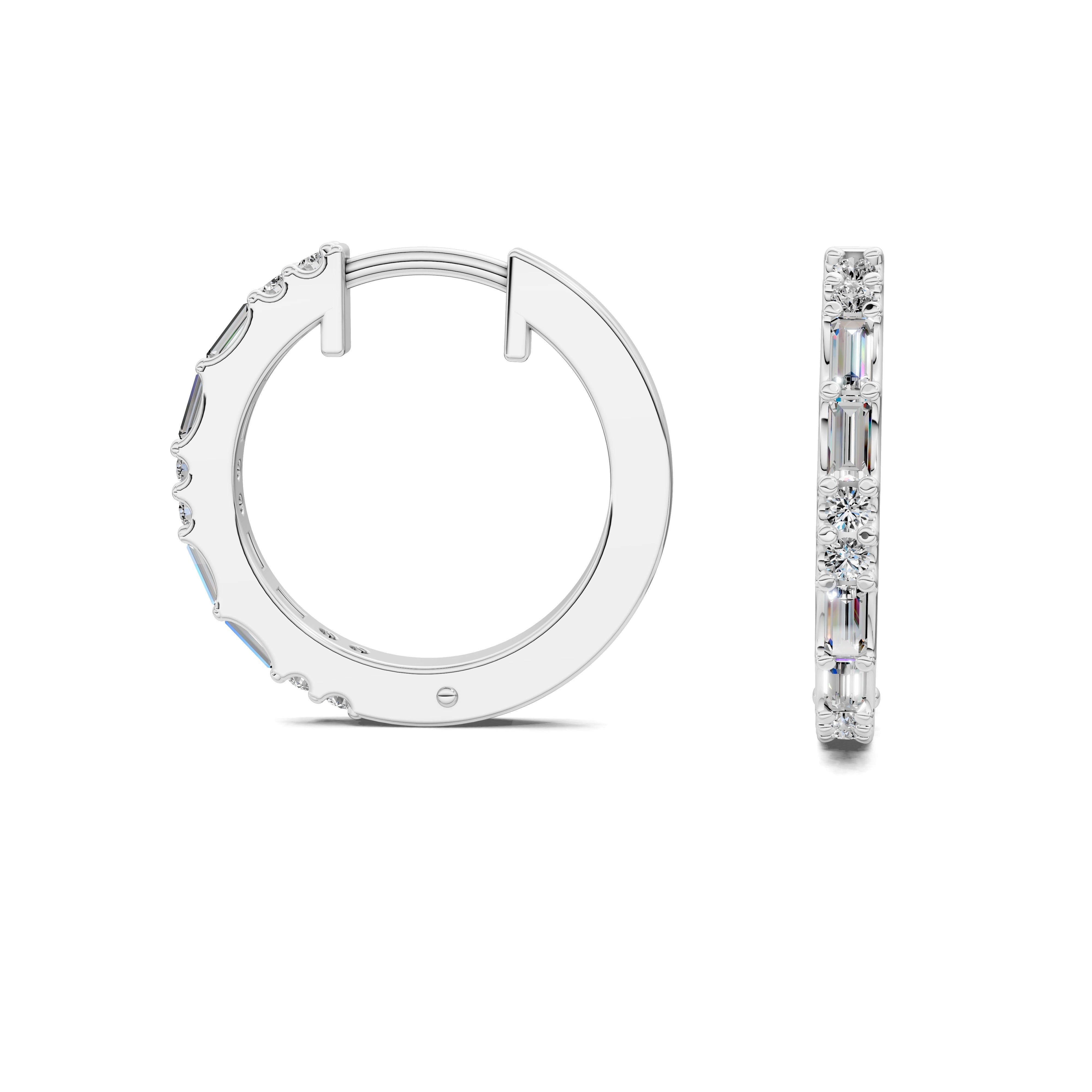 Freesia Baguette & Round Diamond Mid-Size Hoop Earrings