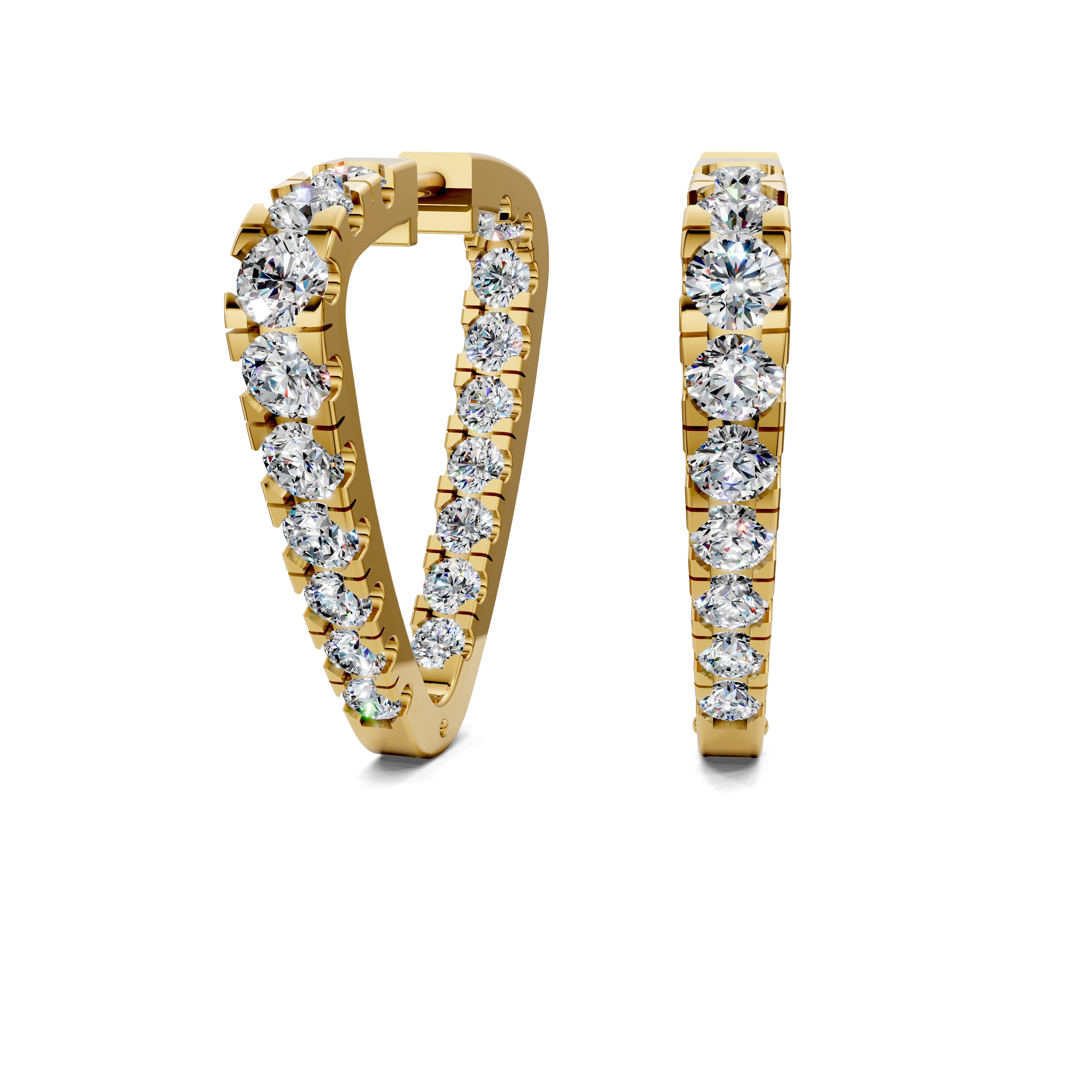 Lotus Triangle Inside-Out Round Diamond Hoop Earrings