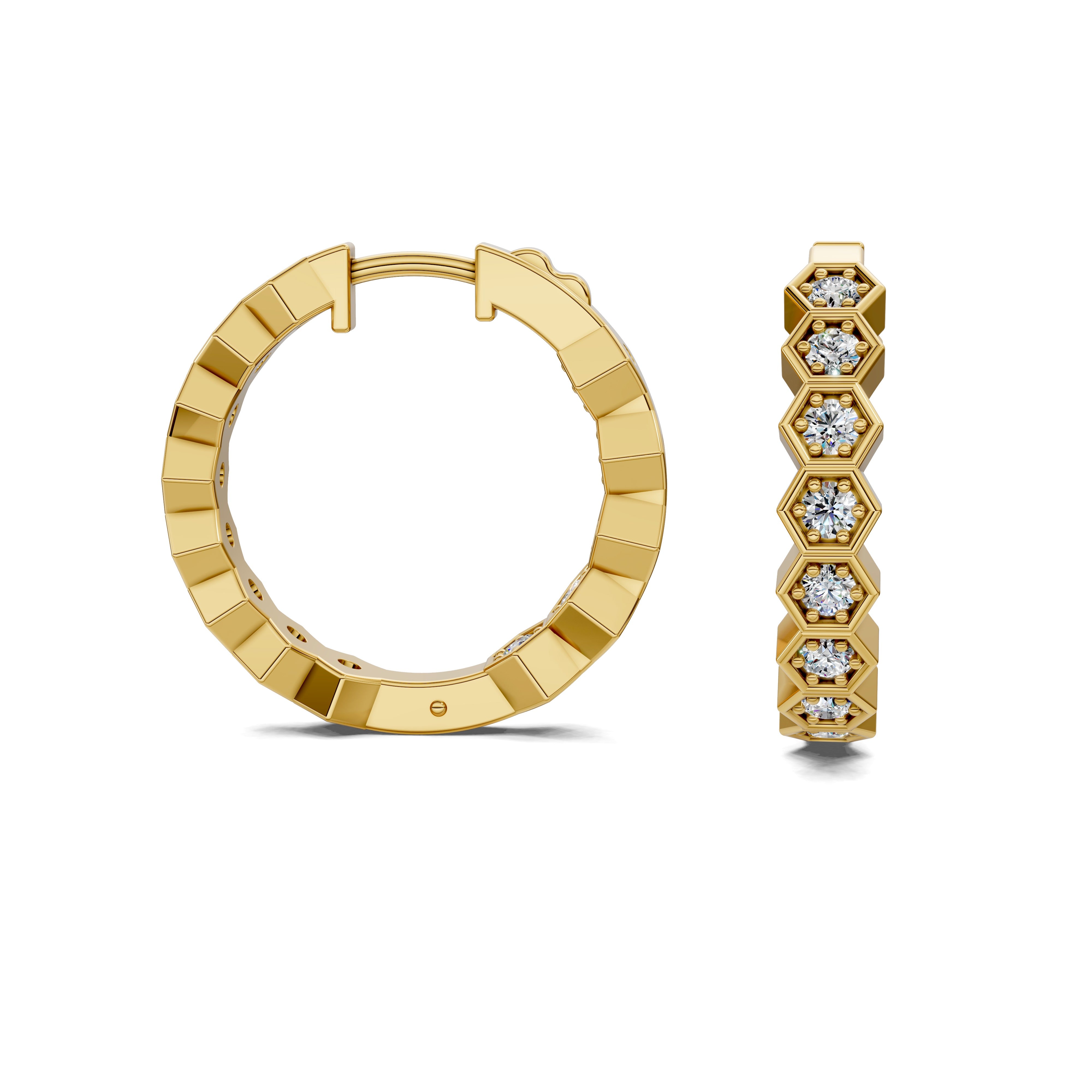 Honeycomb Round Diamond Hoop Earrings