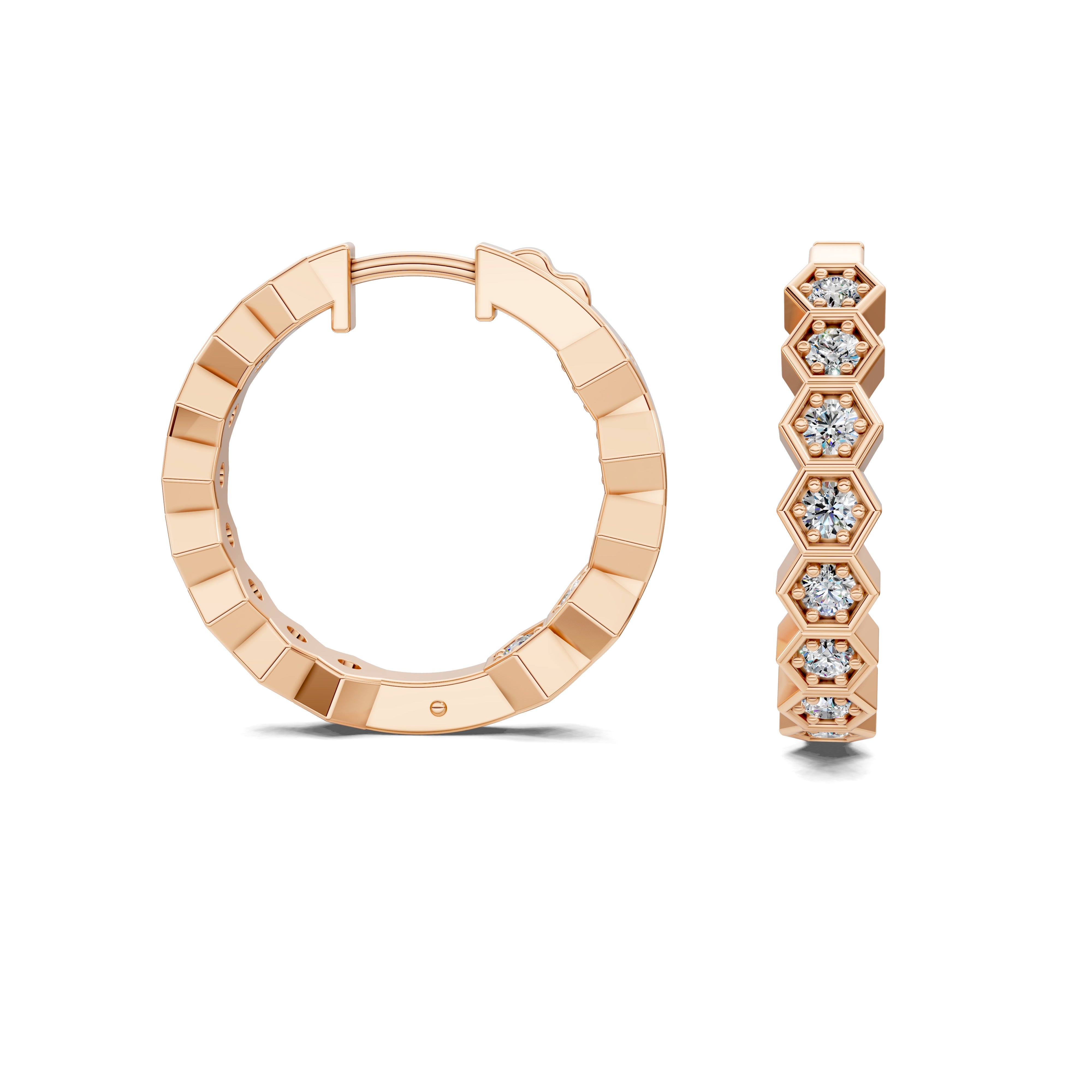 Honeycomb Round Diamond Hoop Earrings