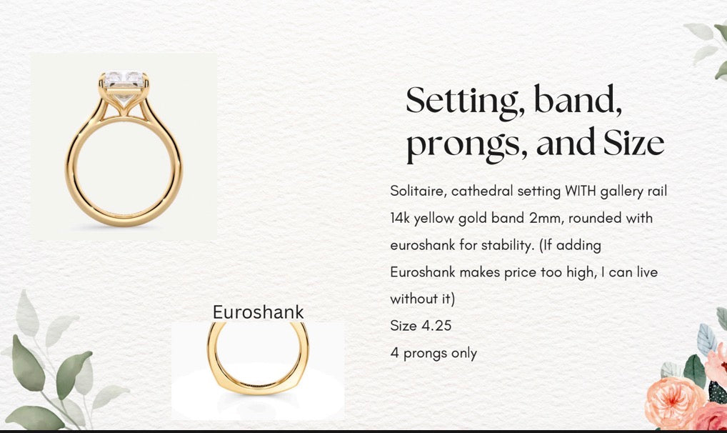 Custom Order - Ben M (Cathedral Style Ring, Embroidery Details, 14K Gold, Euro Shank, Ring Size 4.25)