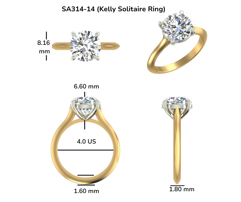 Custom Order - Edward - Custom dual tone (white gold basket, yellow gold band) Kelly Solitaire Ring in 14K , Ring Size 4.0 US, Not returnable