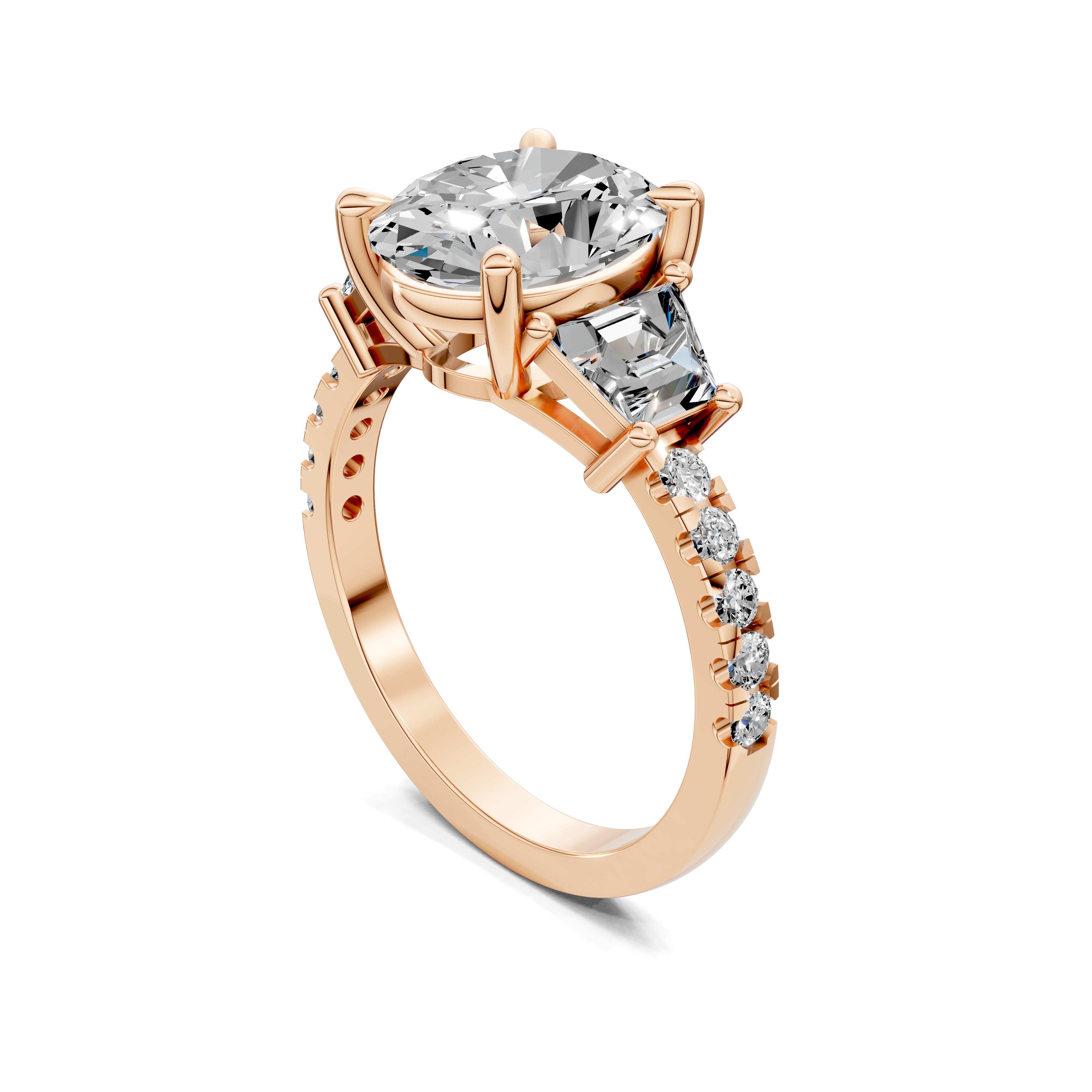 The Altaira Oval Trapezoid Three Stone Ring