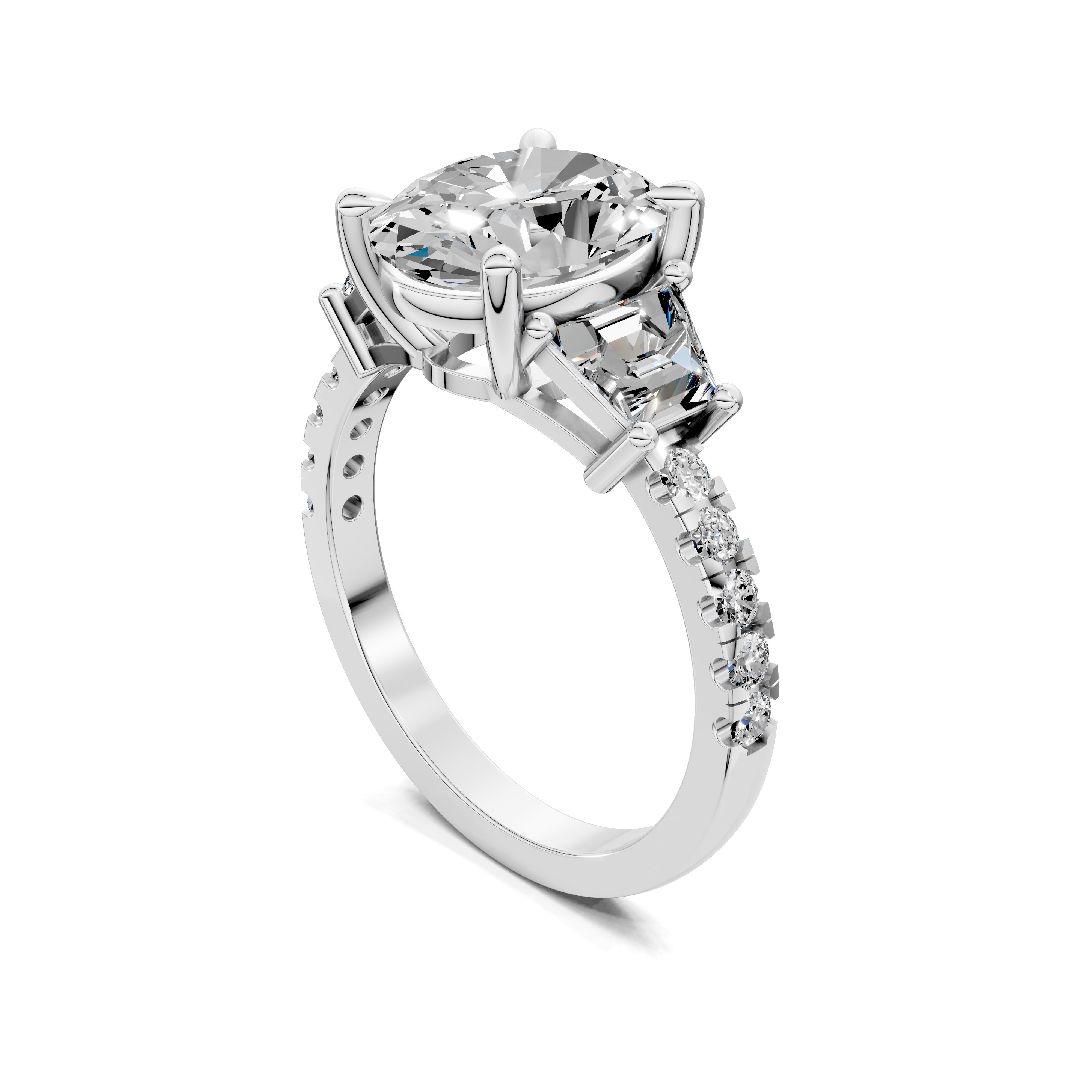 The Altaira Oval Trapezoid Three Stone Ring