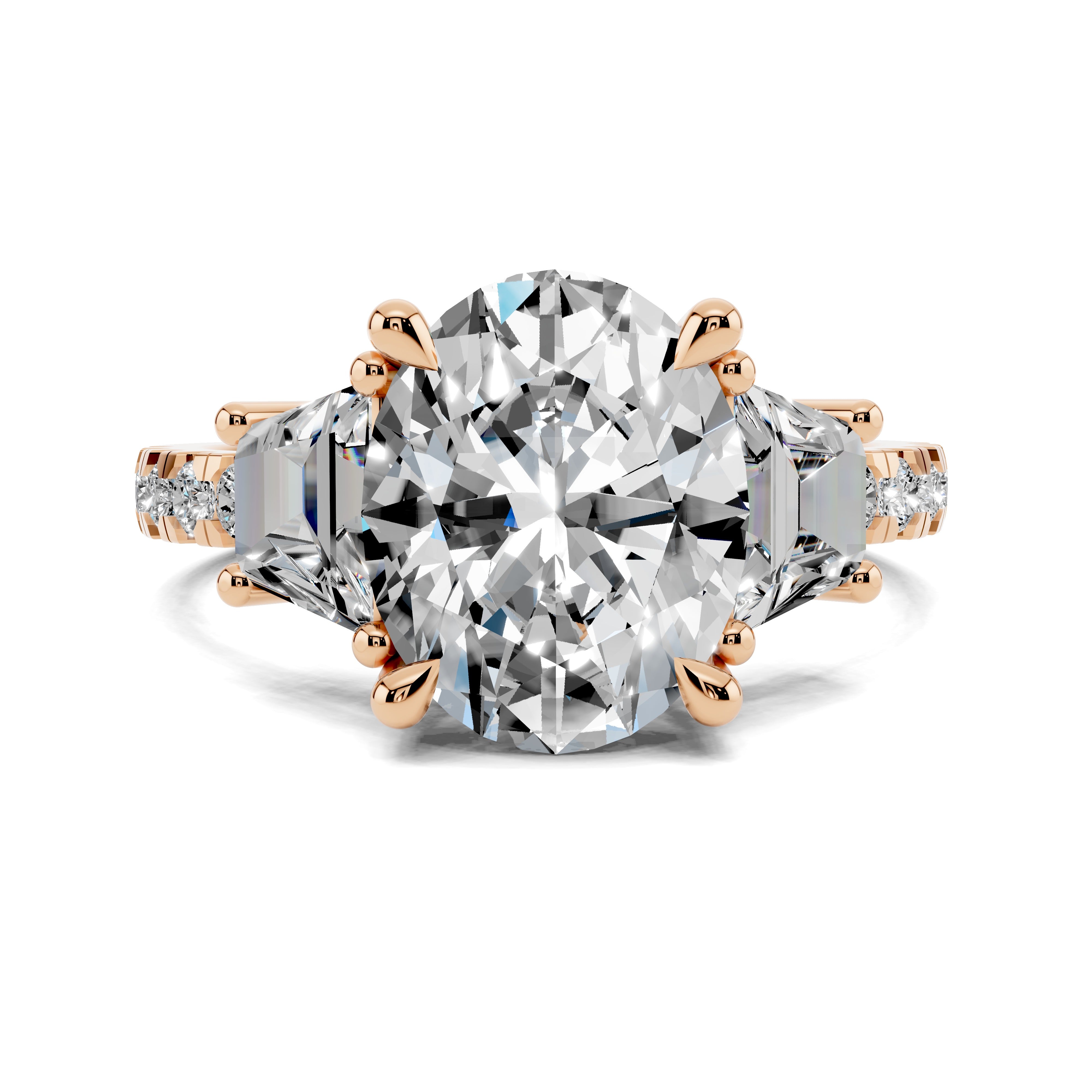 The Altaira Oval Trapezoid Three Stone Ring