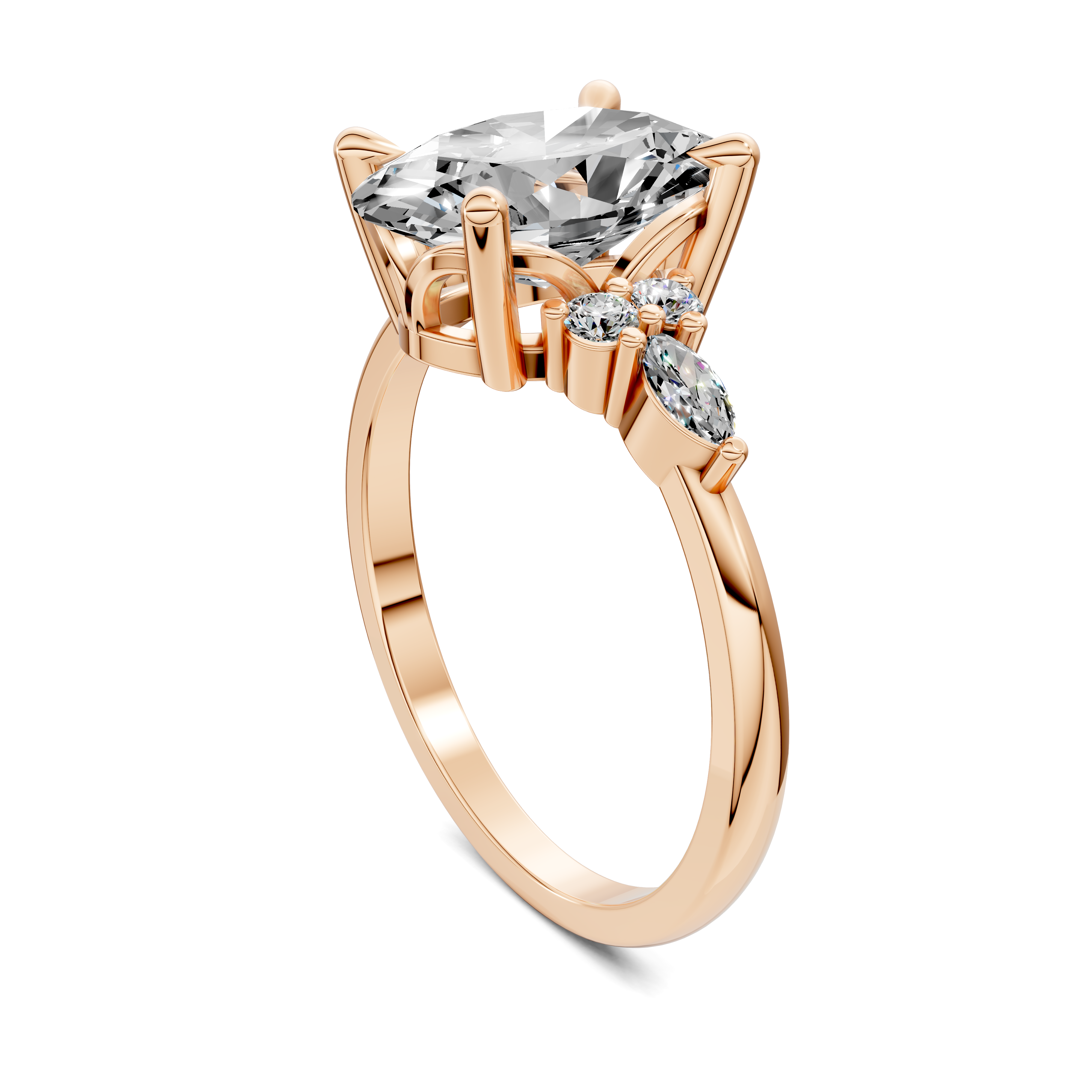 Nyra with Pear Accents and Round Shoulder Stones Ring