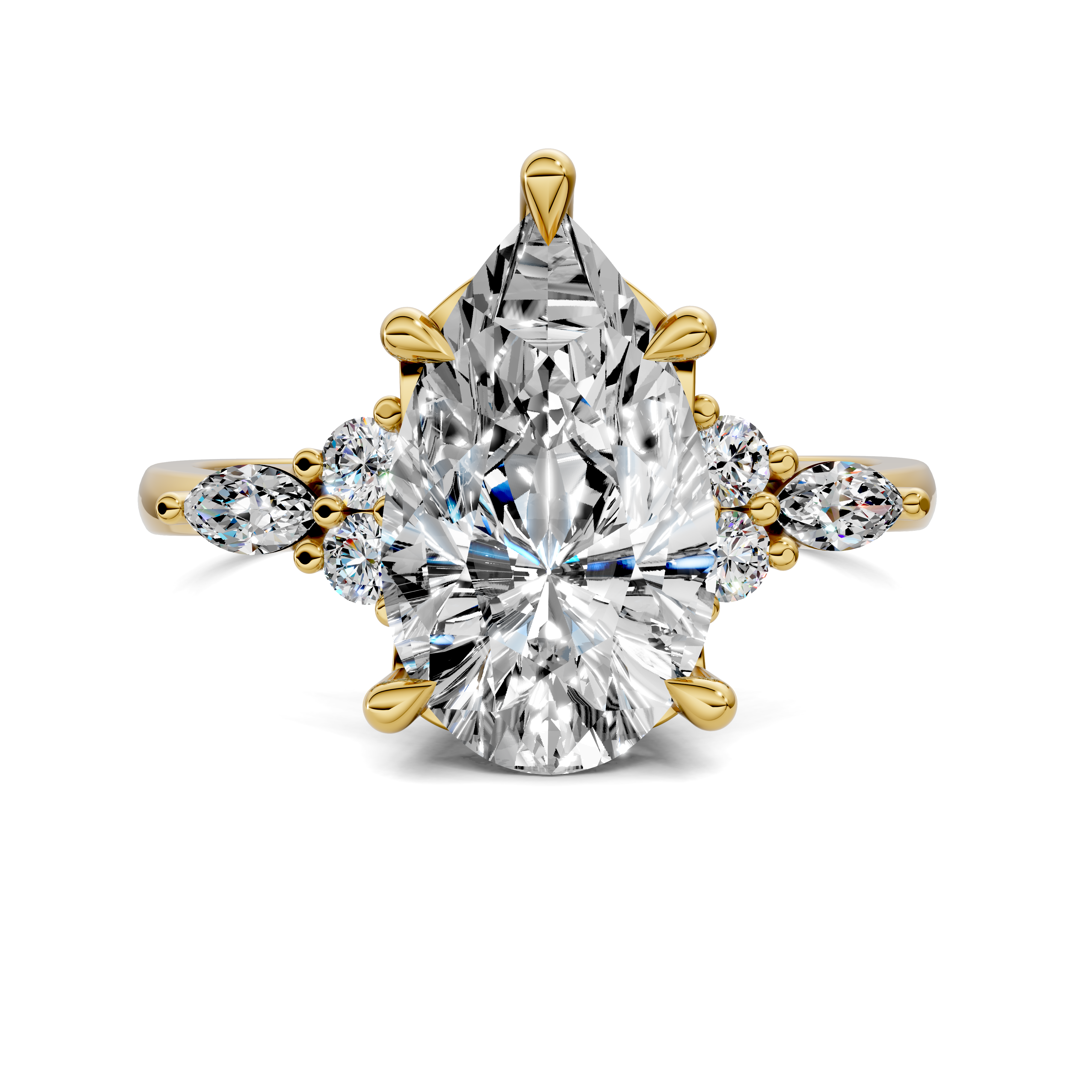 Nyra with Pear Accents and Round Shoulder Stones Ring