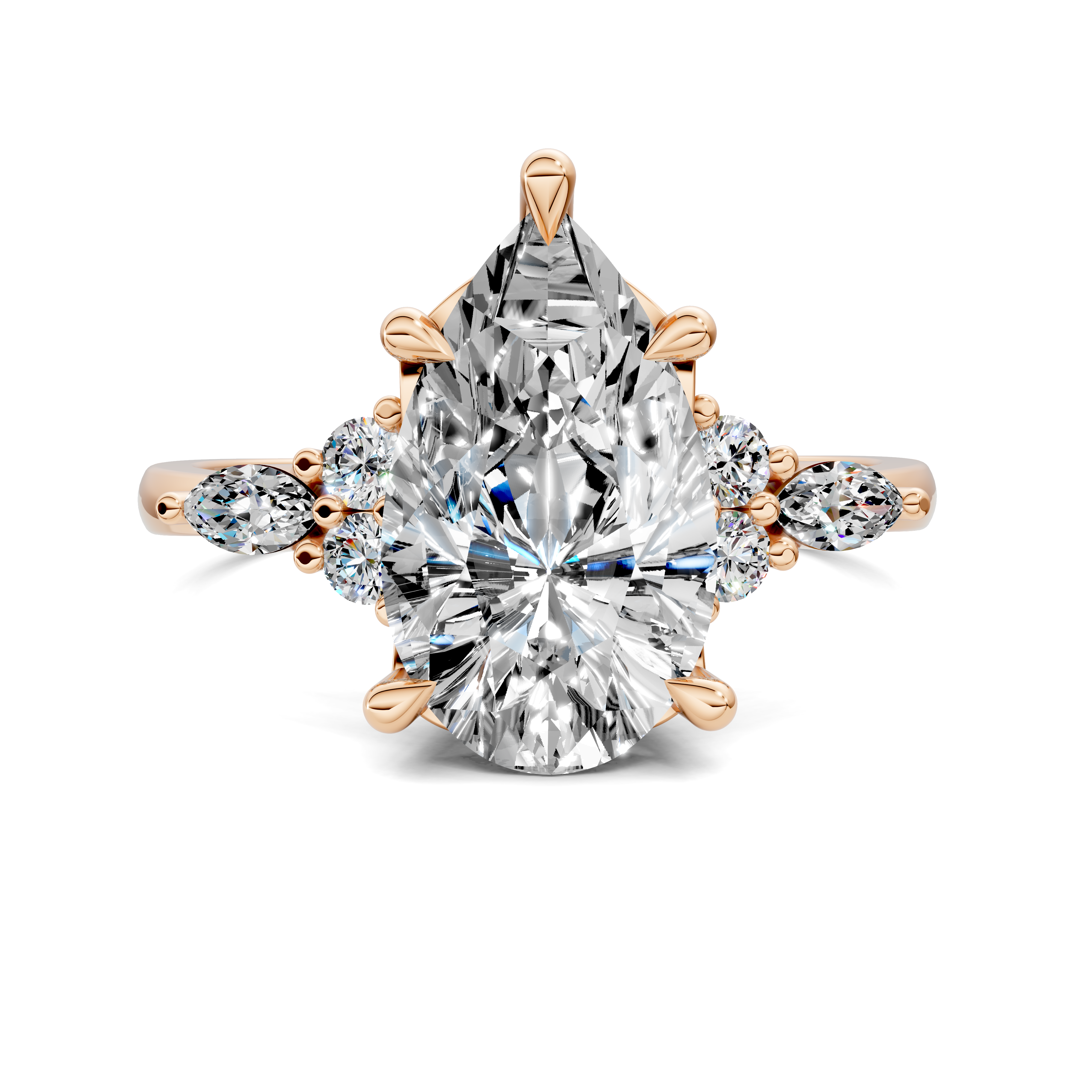 Nyra with Pear Accents and Round Shoulder Stones Ring