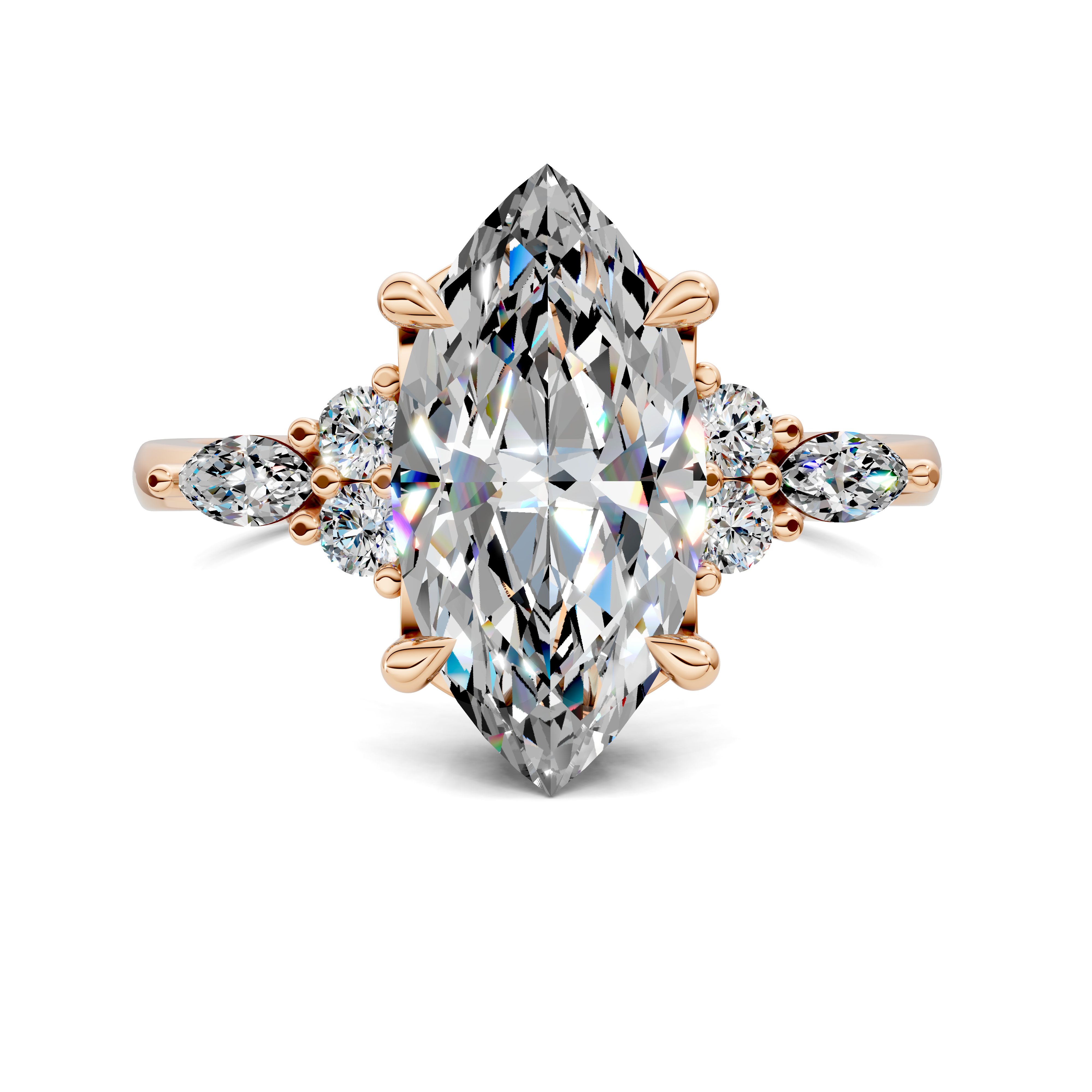 Nyra with Pear Accents and Round Shoulder Stones Ring