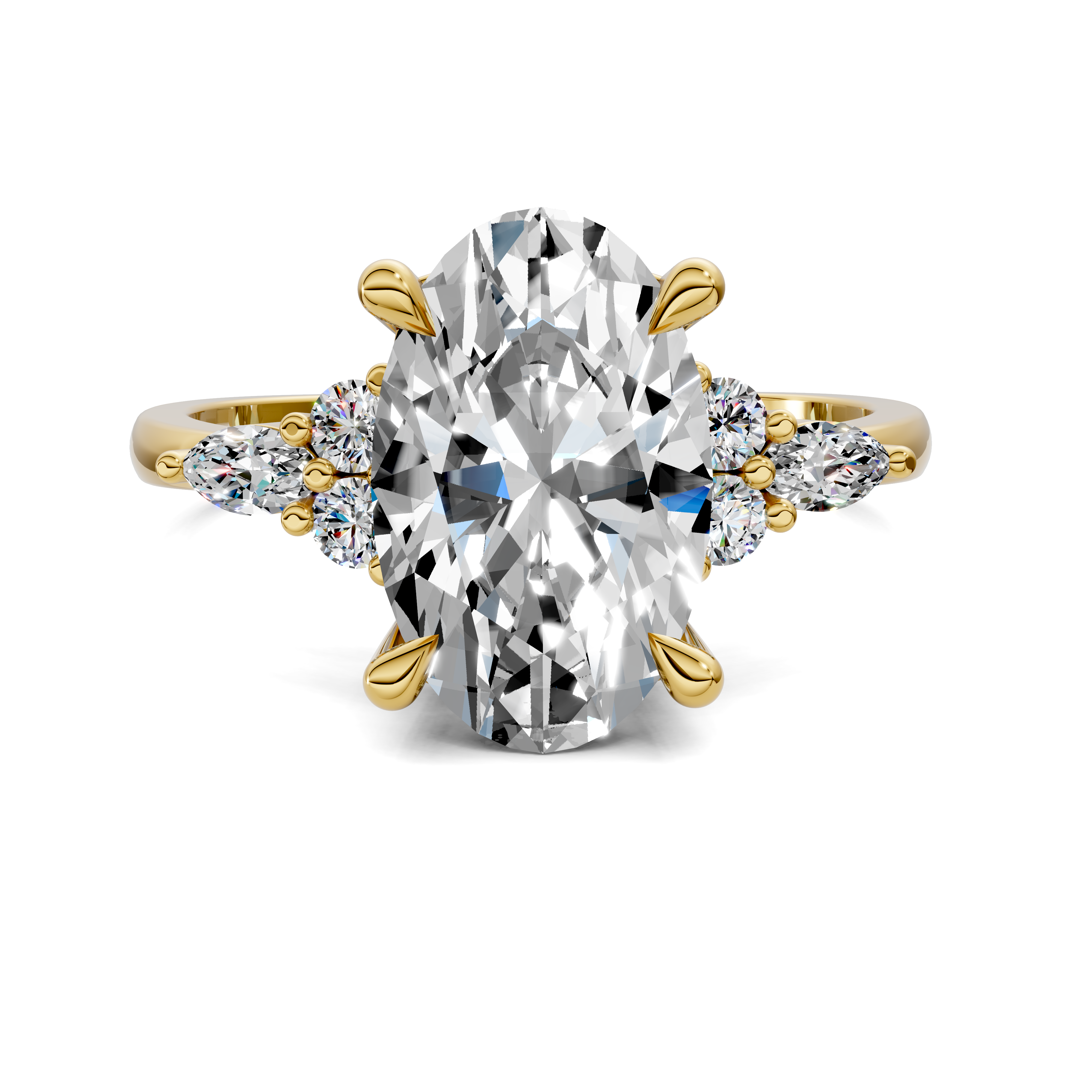 Nyra with Pear Accents and Round Shoulder Stones Ring