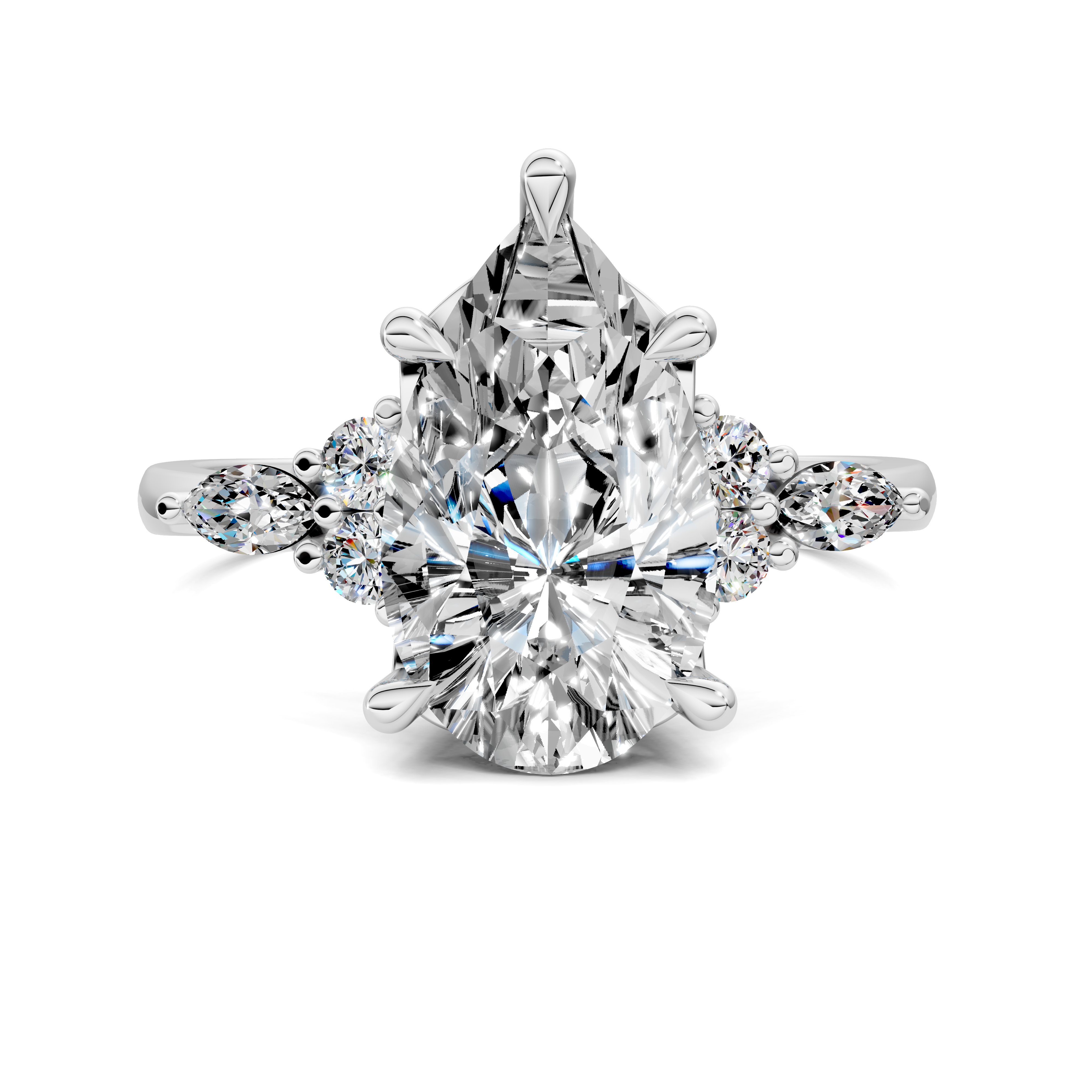 Nyra with Pear Accents and Round Shoulder Stones Ring