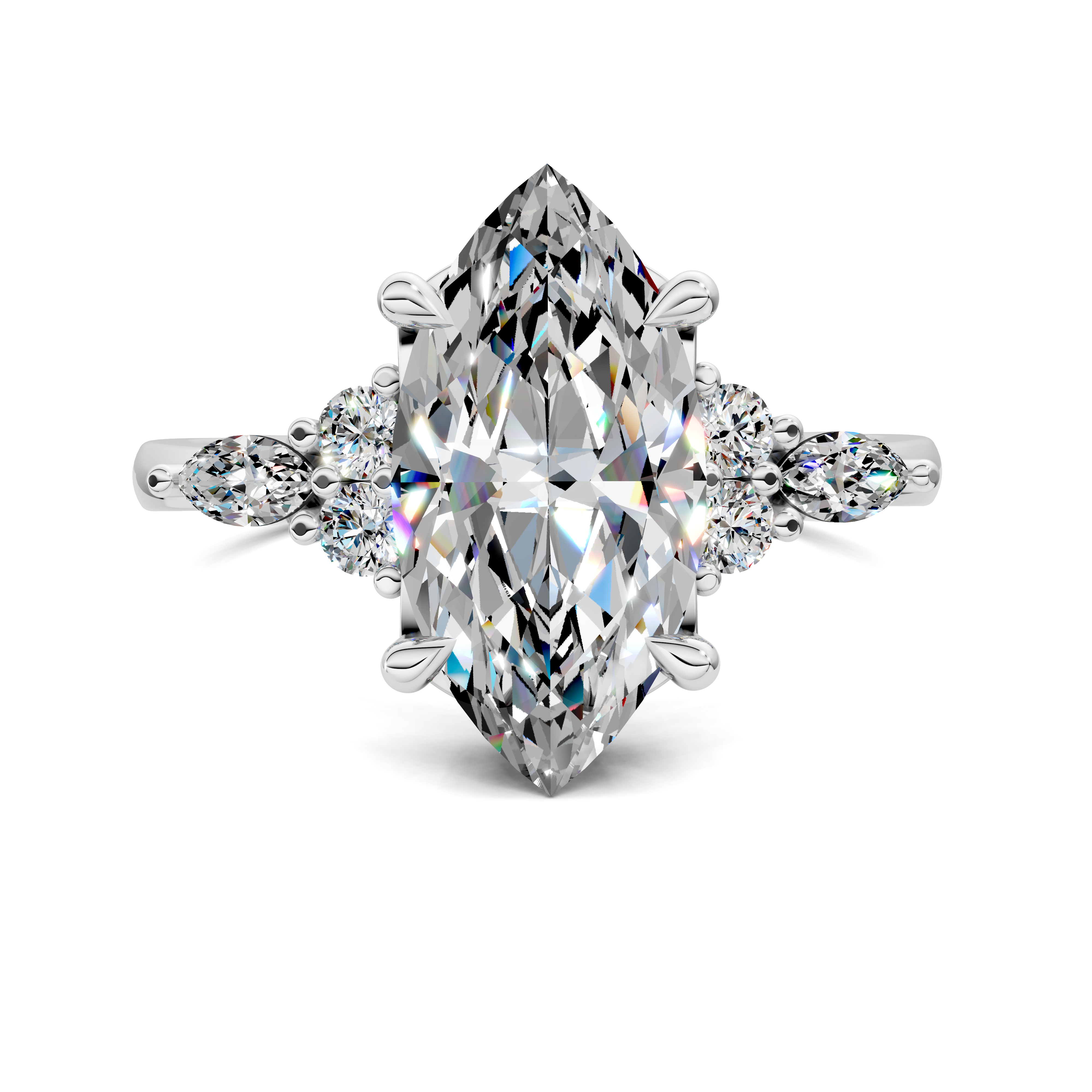 Nyra with Pear Accents and Round Shoulder Stones Ring