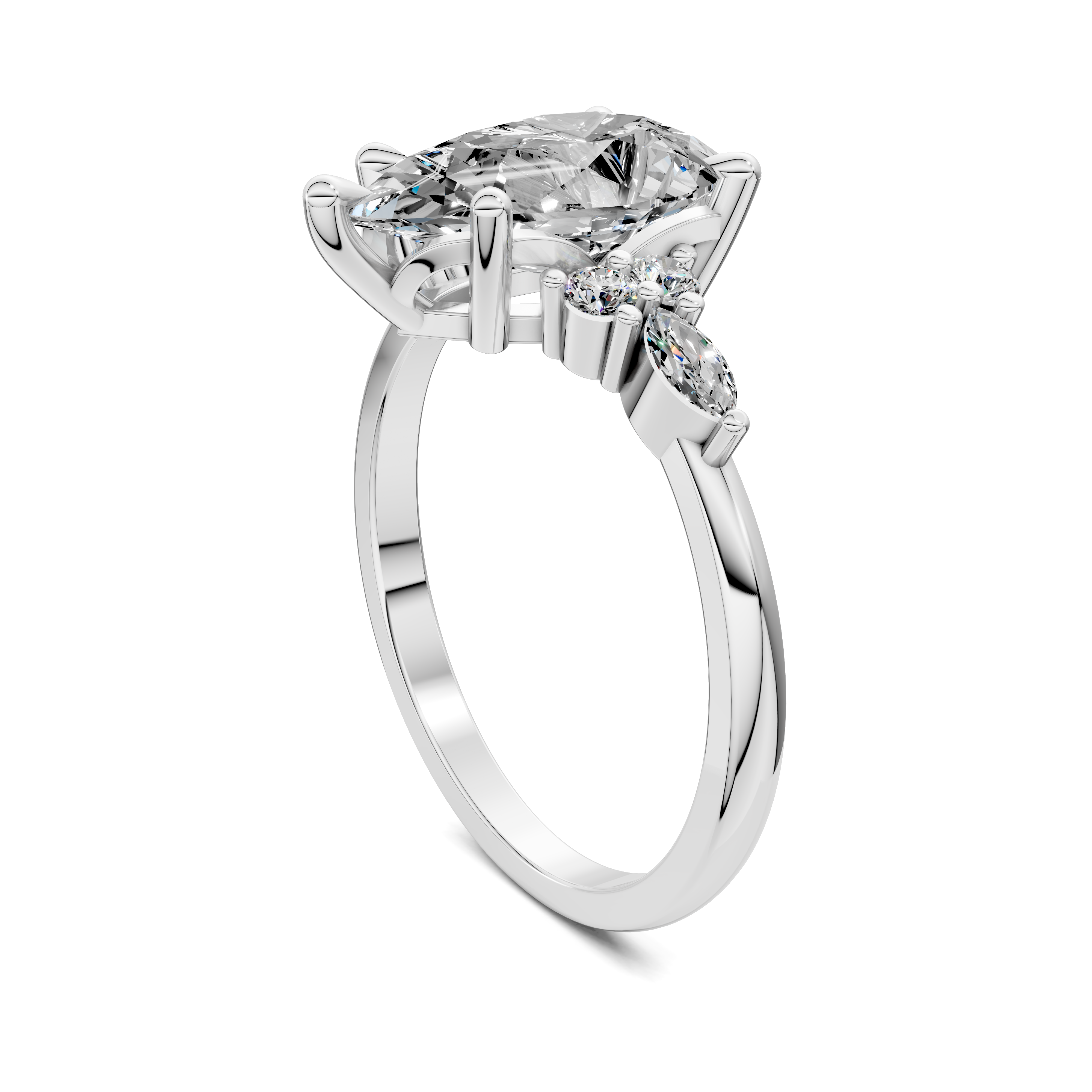 Nyra with Pear Accents and Round Shoulder Stones Ring