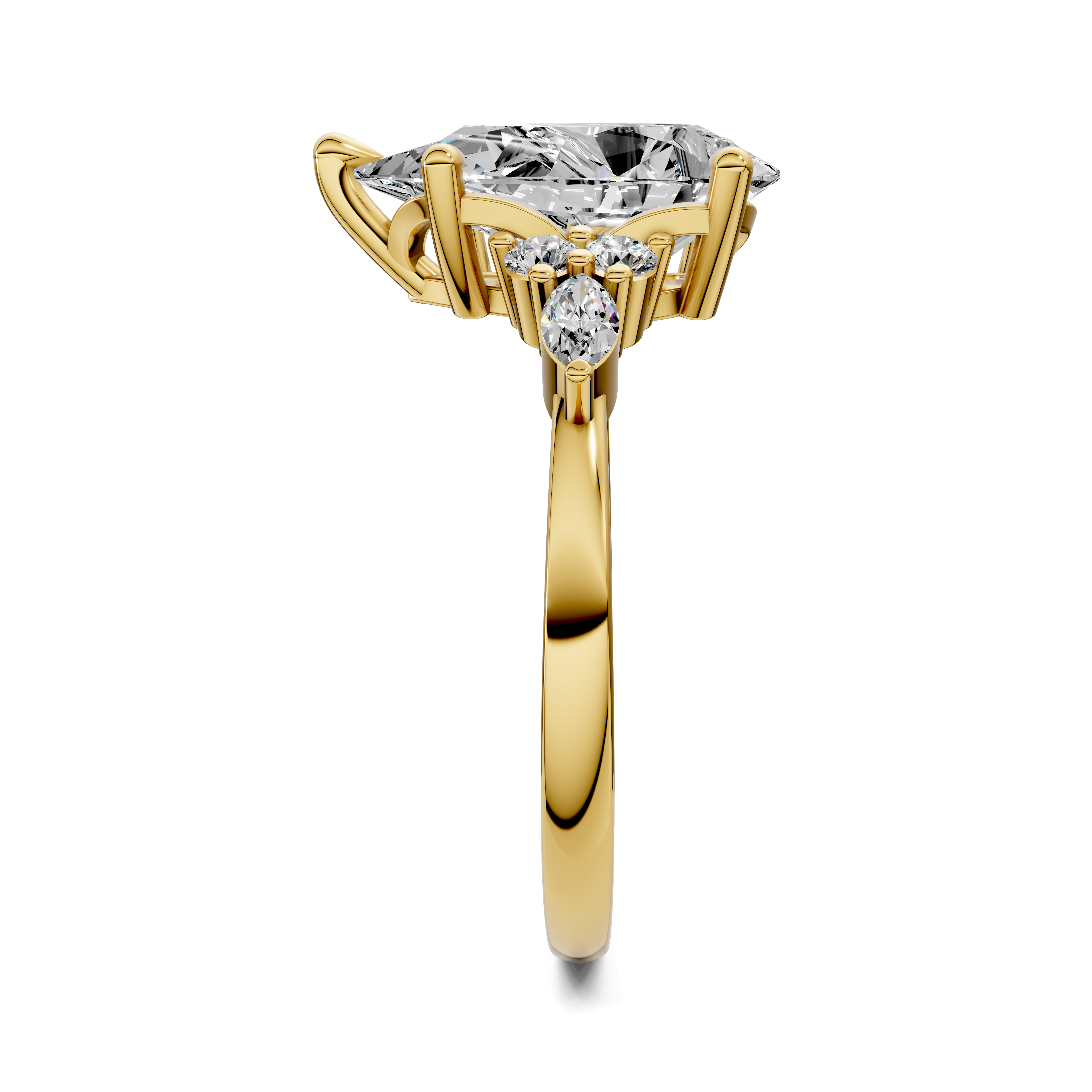 Nyra with Pear Accents and Round Shoulder Stones Ring