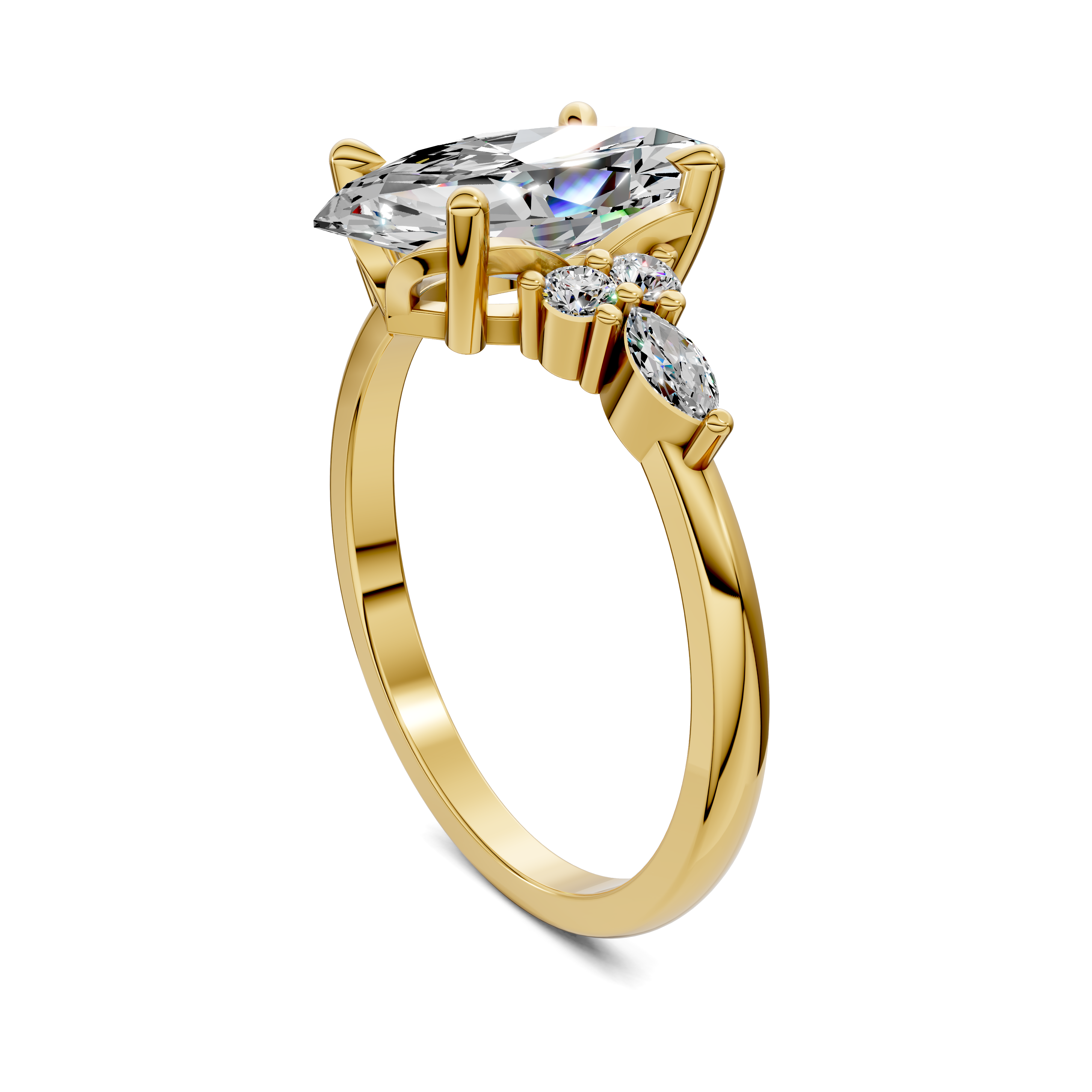 Nyra with Pear Accents and Round Shoulder Stones Ring