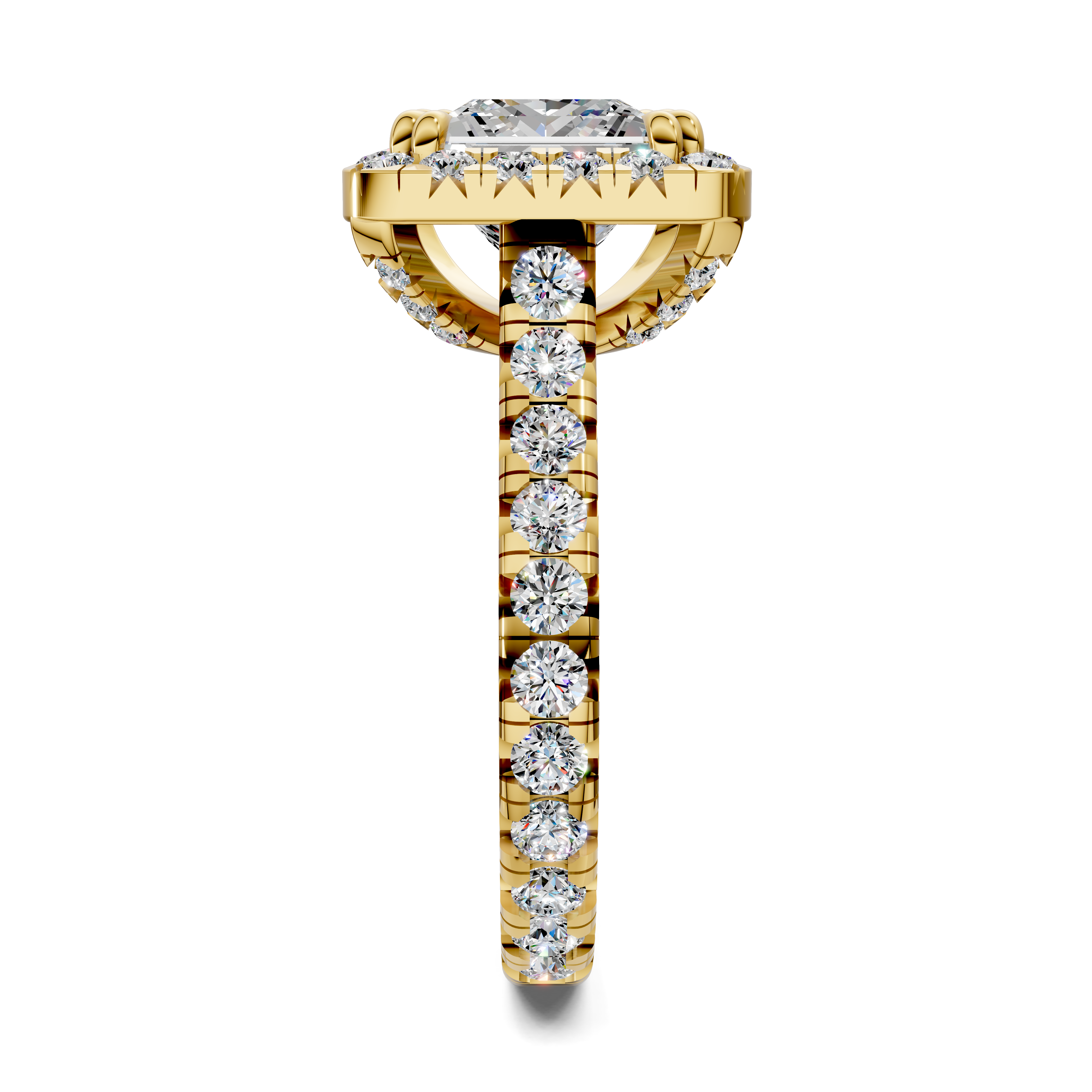 Calliope Princess Halo Three-Quarter Coverage Diamond Ring
