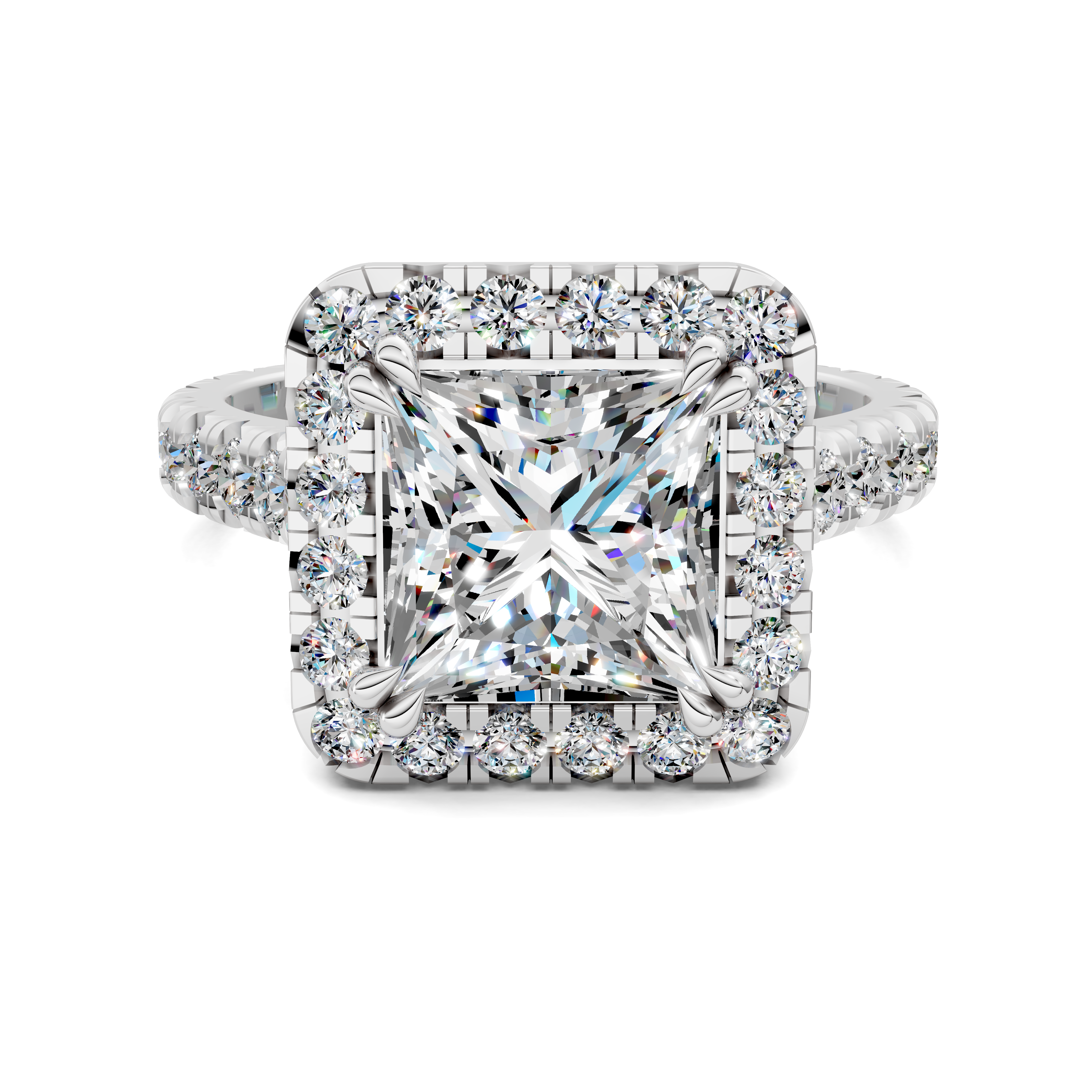 Calliope Princess Halo Three-Quarter Coverage Diamond Ring