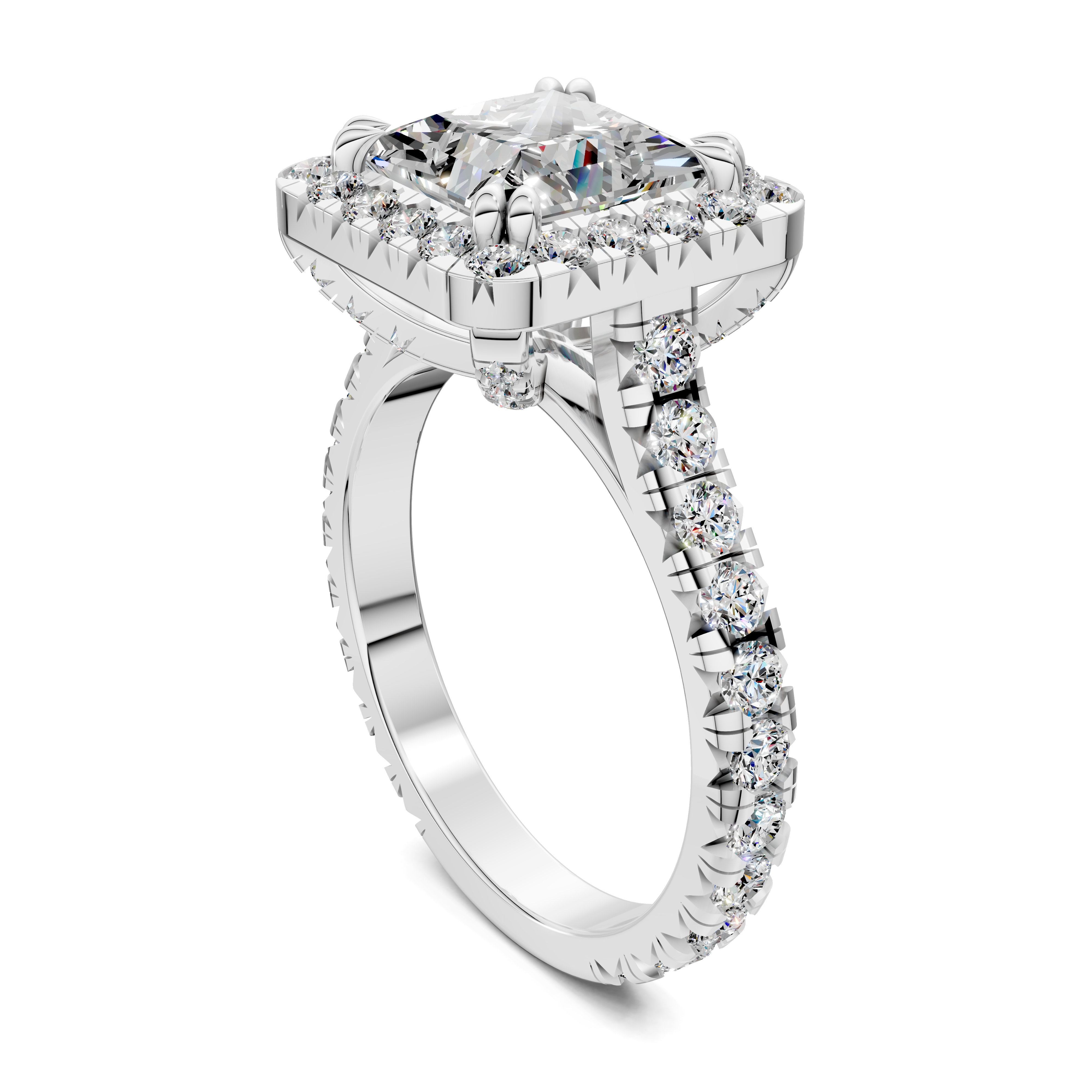 Calliope Princess Halo Three-Quarter Coverage Diamond Ring