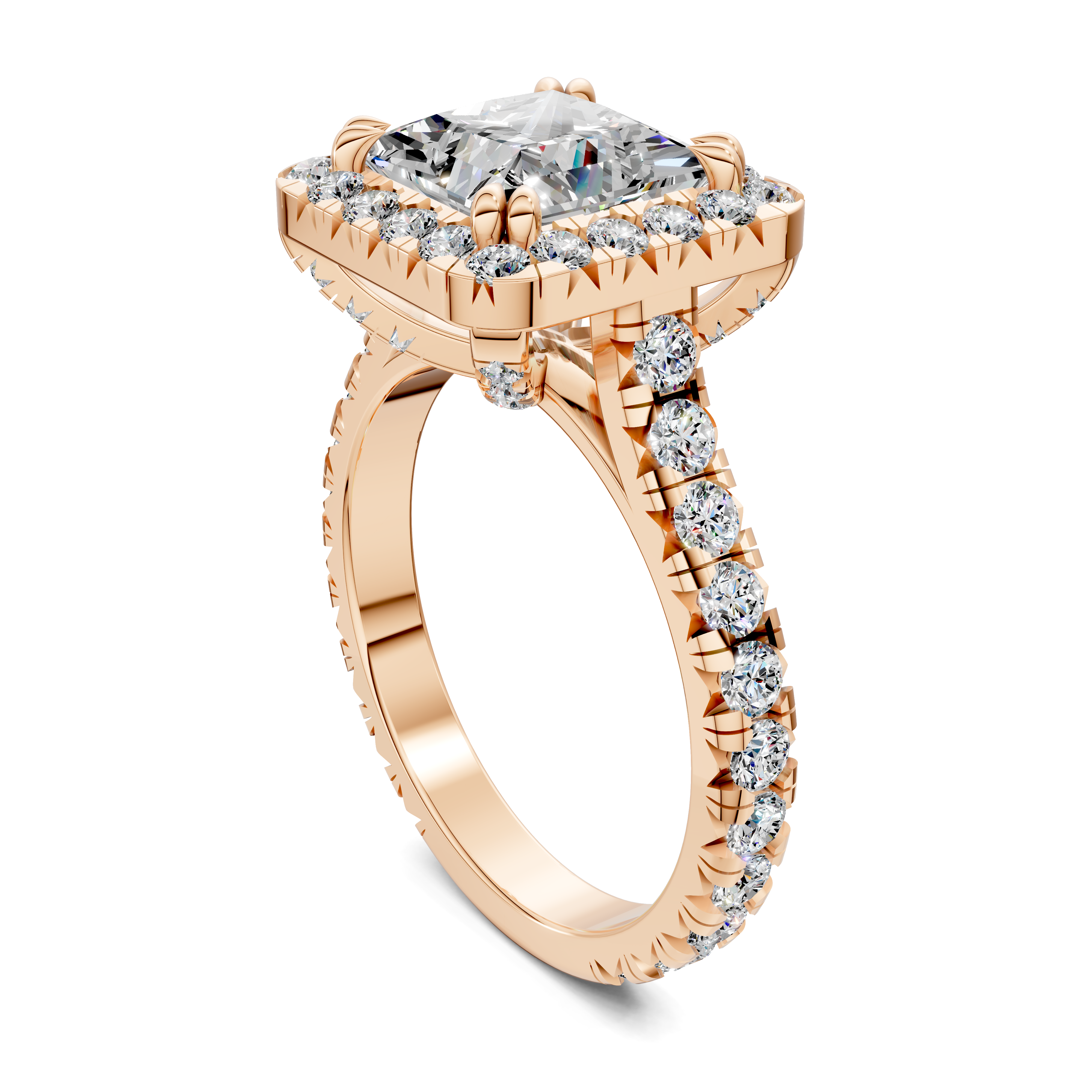 Calliope Princess Halo Three-Quarter Coverage Diamond Ring