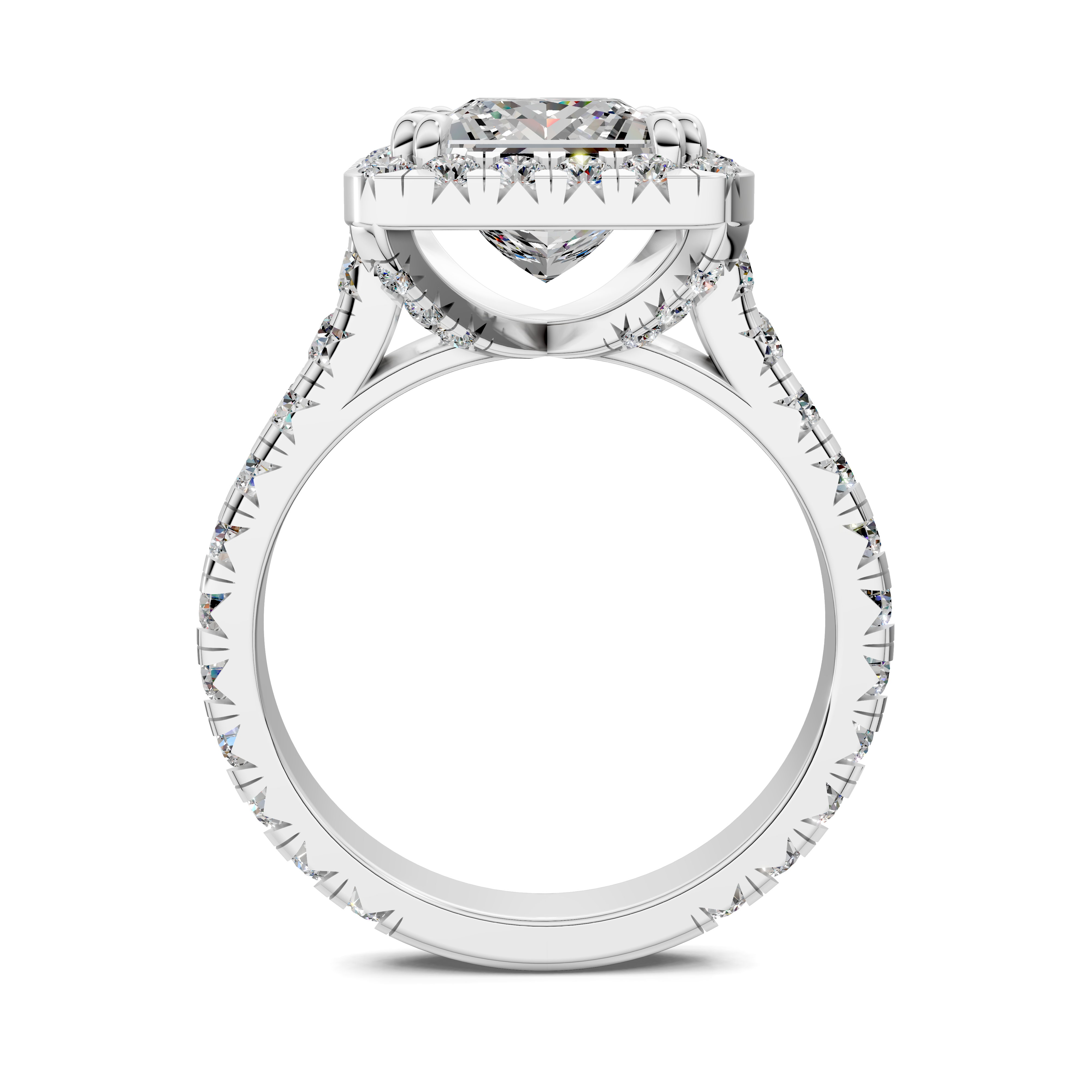 Calliope Princess Halo Three-Quarter Coverage Diamond Ring