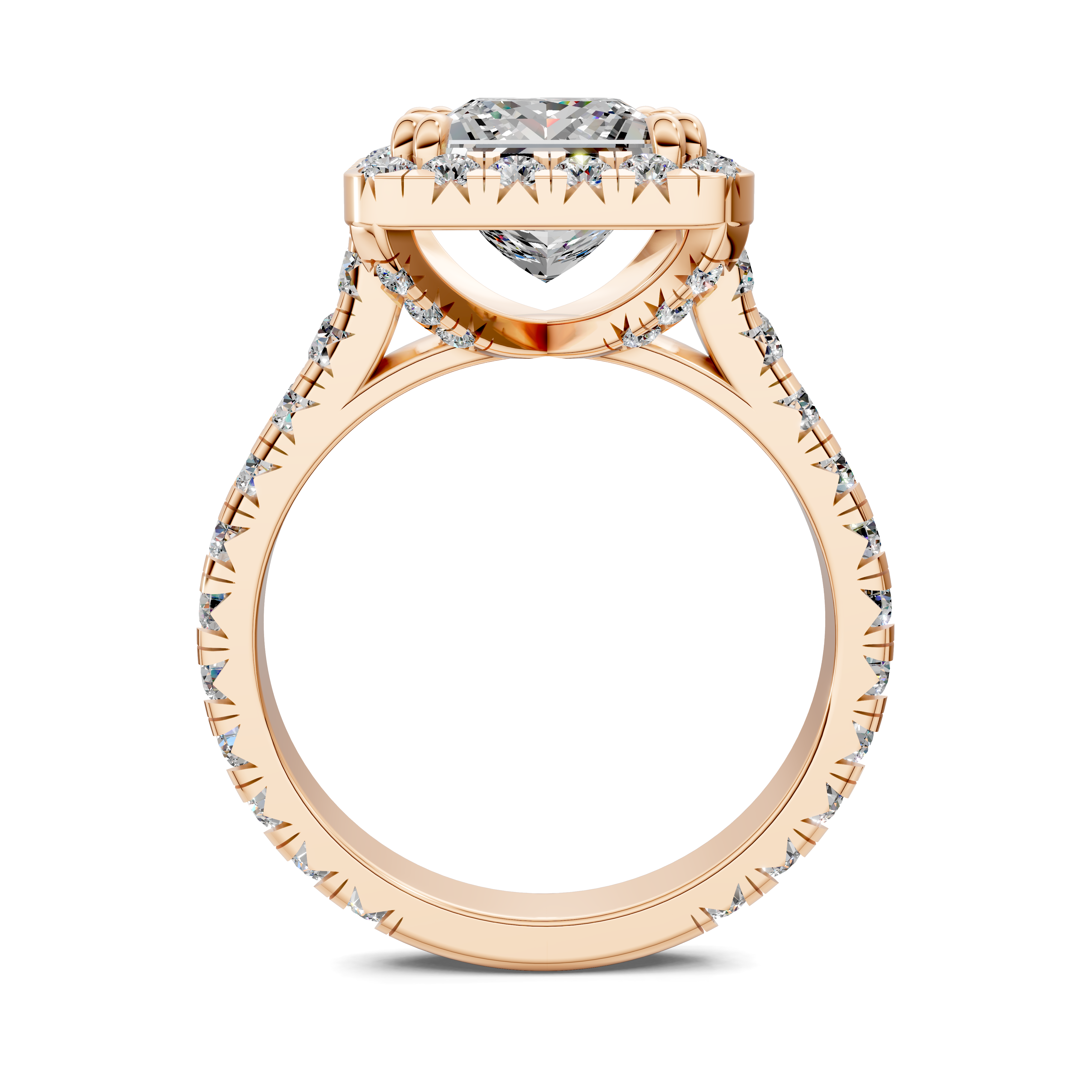 Calliope Princess Halo Three-Quarter Coverage Diamond Ring
