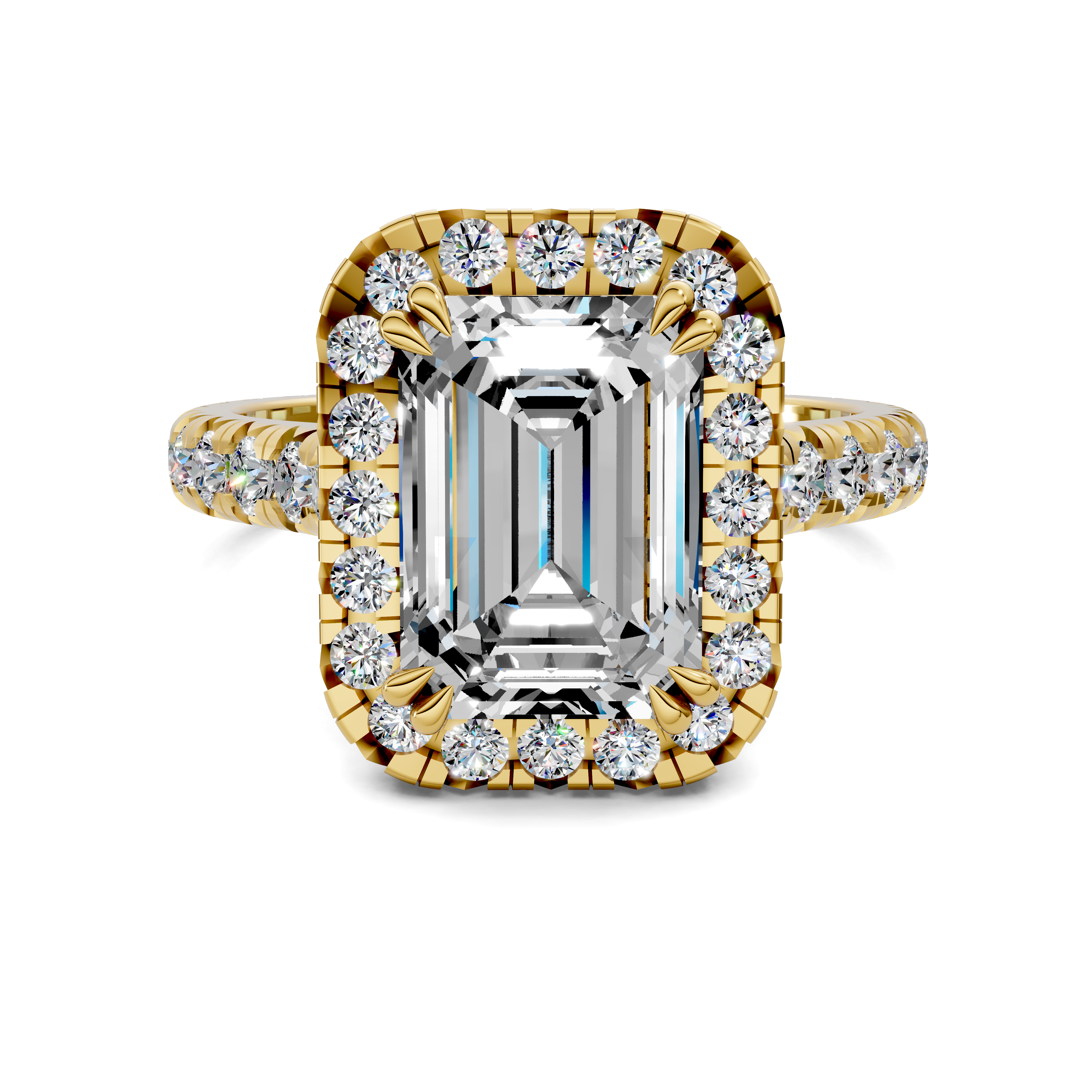 Harmonia Emerald Halo Three-Quarter Coverage Diamond Ring
