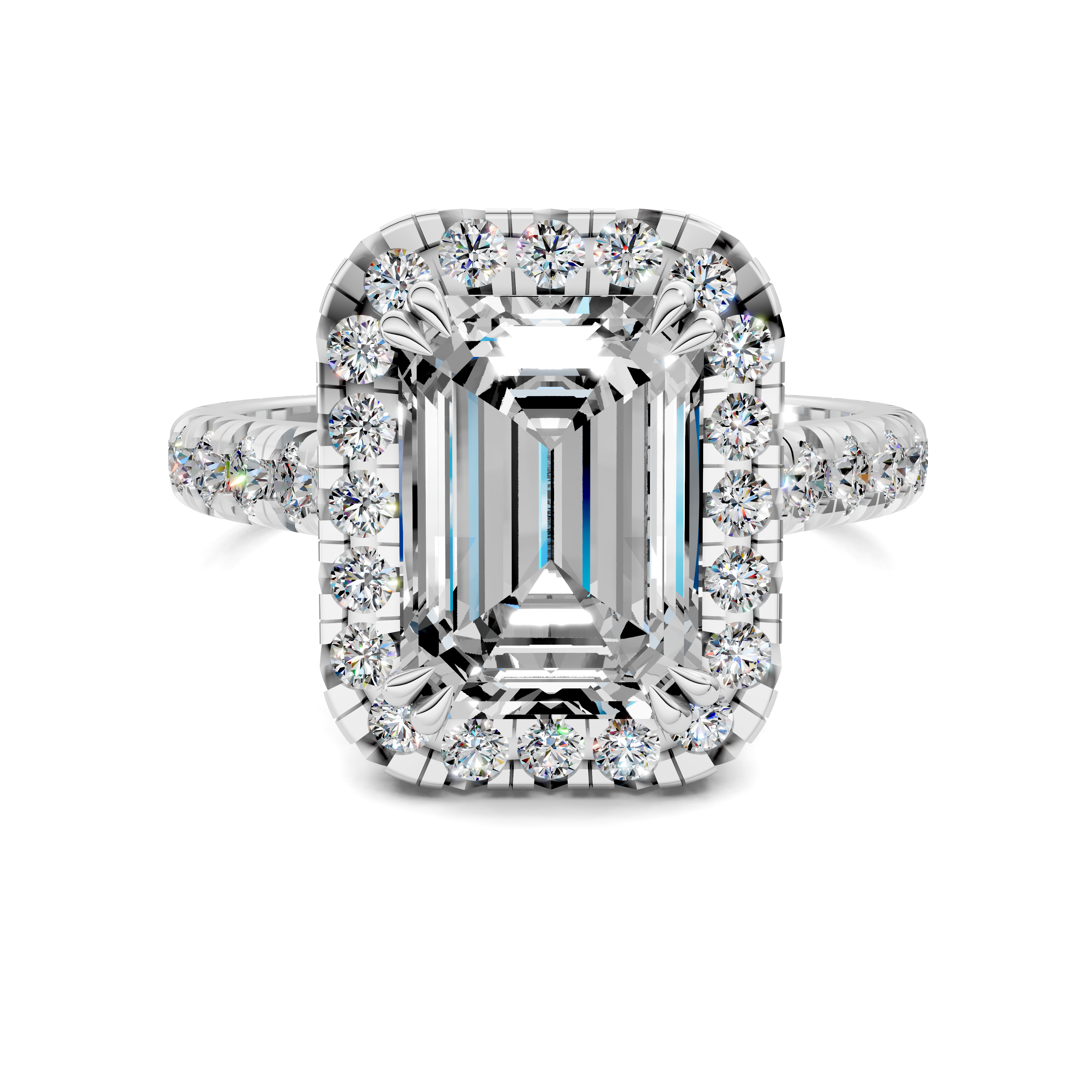 Harmonia Emerald Halo Three-Quarter Coverage Diamond Ring