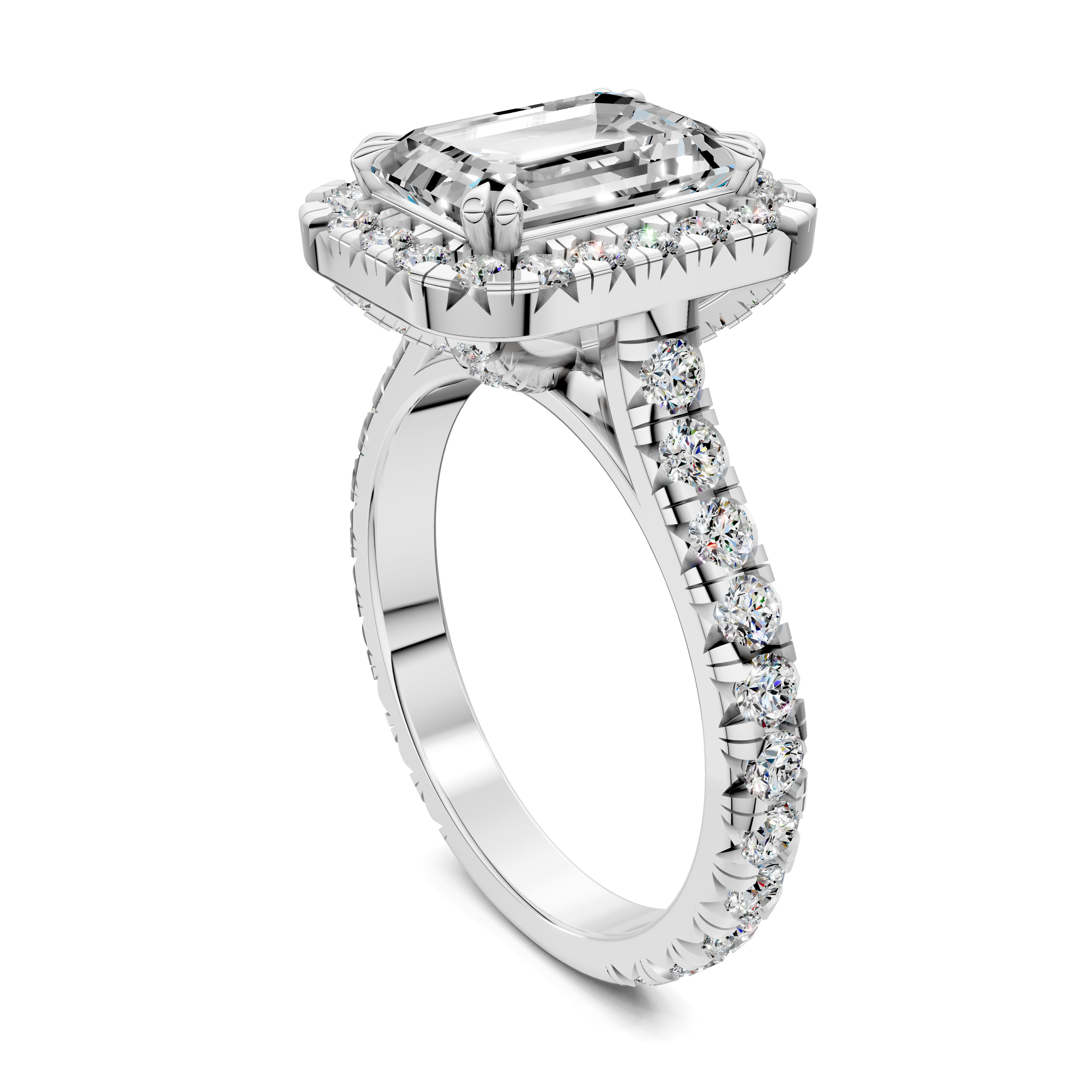Harmonia Emerald Halo Three-Quarter Coverage Diamond Ring