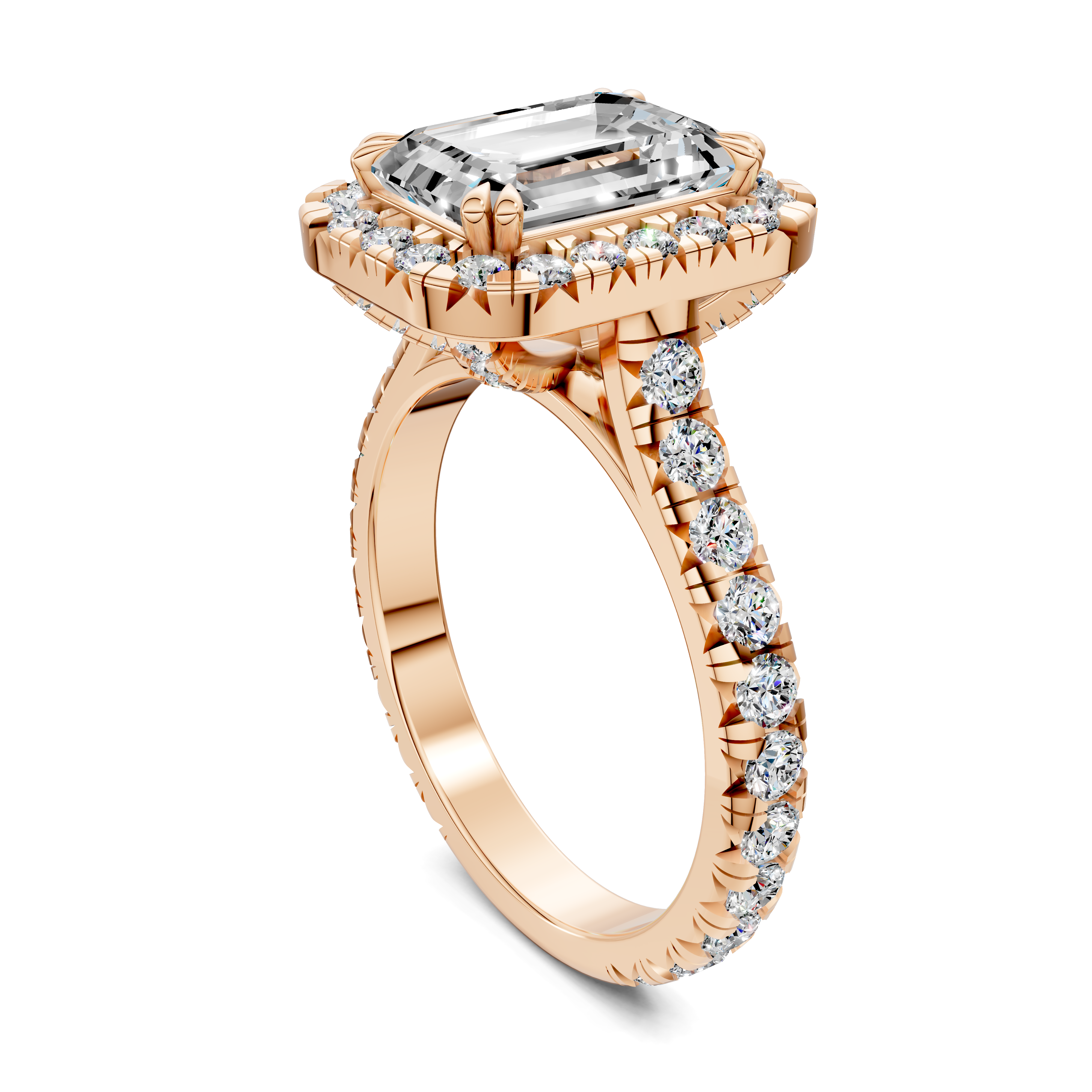 Harmonia Emerald Halo Three-Quarter Coverage Diamond Ring