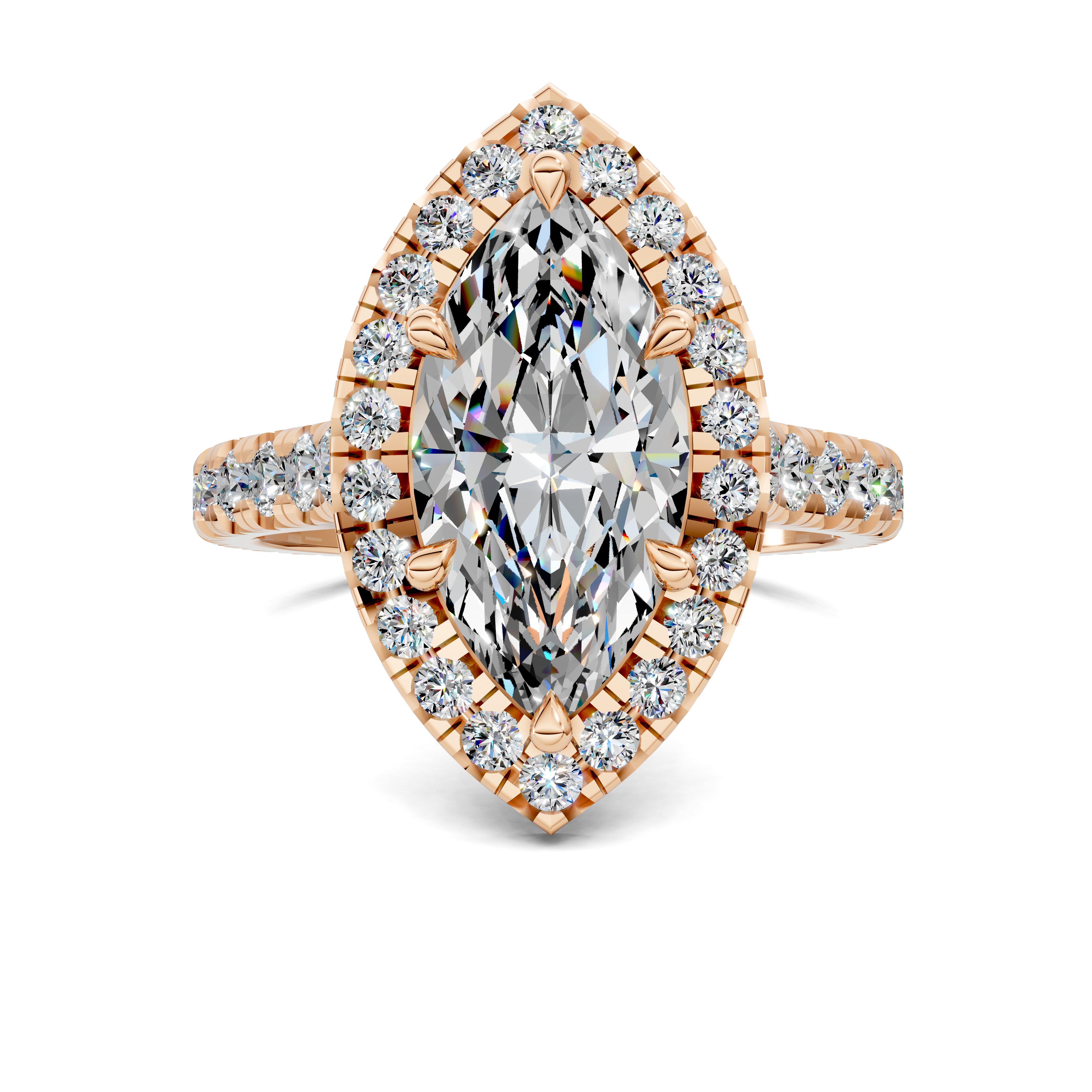 Yuki Marquise Halo Three-Quarter Coverage Diamond Ring