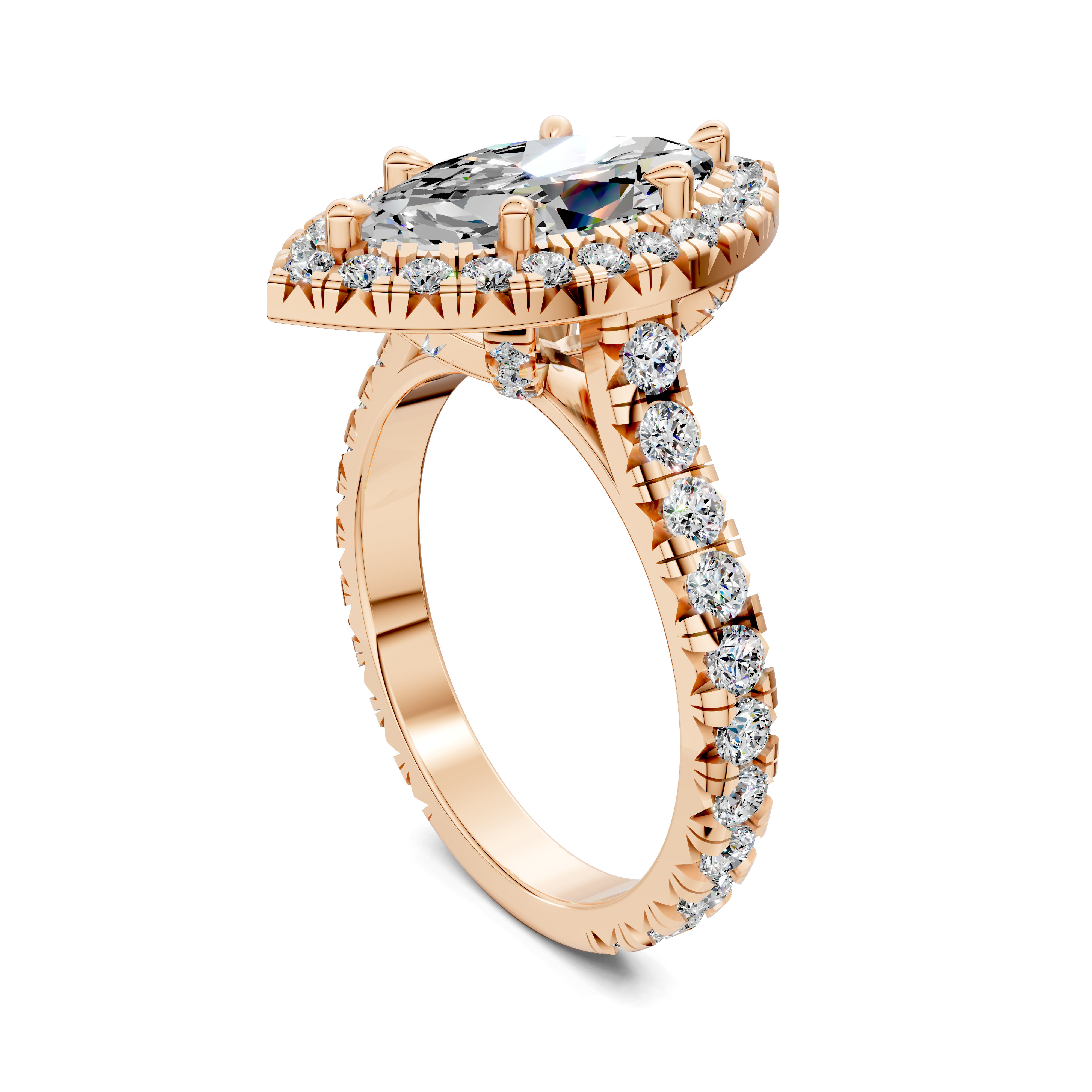 Yuki Marquise Halo Three-Quarter Coverage Diamond Ring